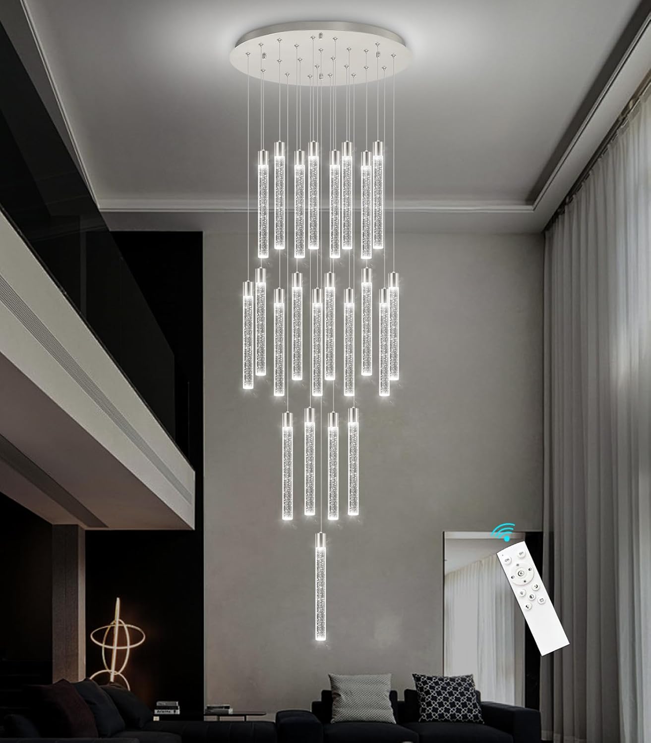 23-Light Long Large Modern Led Crystal Chandeliers Modern Spiral Chandeliers High Ceilings Chandelier for Staircase Foyer Chrome
