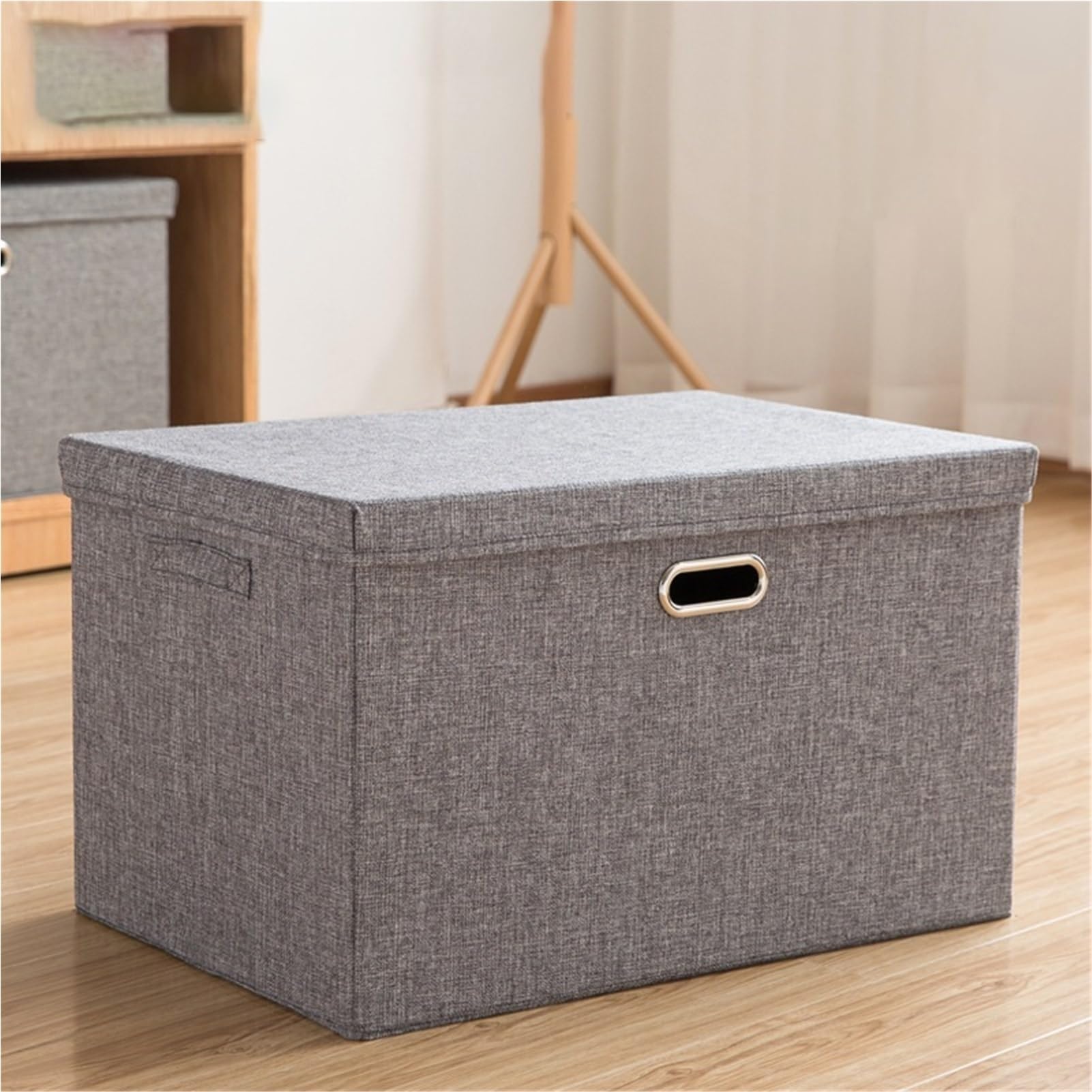 FTYEBDNC Fabric Storage Box with Lid, Foldable Stackable Clothes Storage Organiser/Gray/50 * 35 * 31Cm