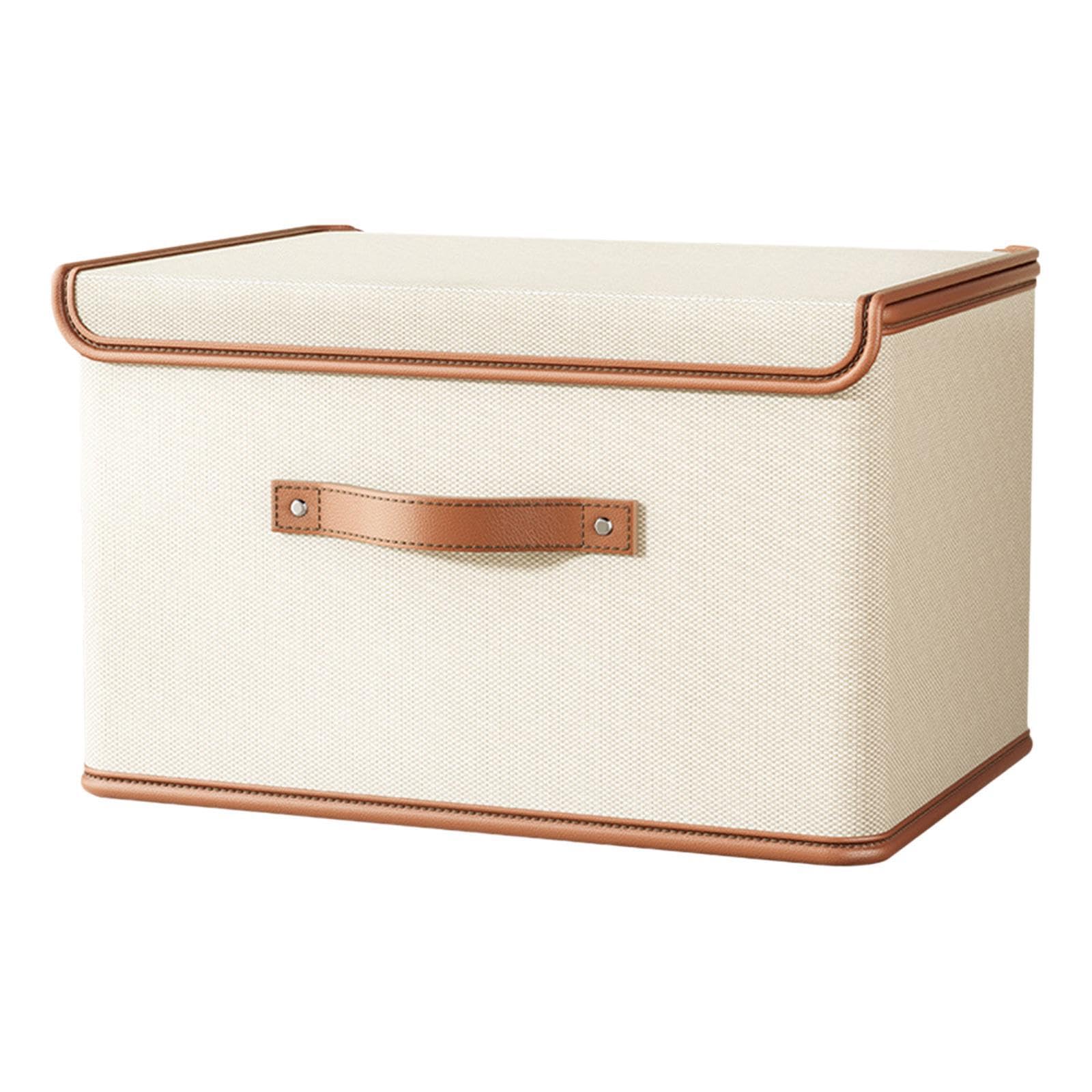 Twisaxc Beige Storage Basket Lidded Storage Bin With Handle Organizing Home Office Supplies And Essentials Which Can Store Clothes Lidded Bin With Lid And Handle, 37X27x26cm