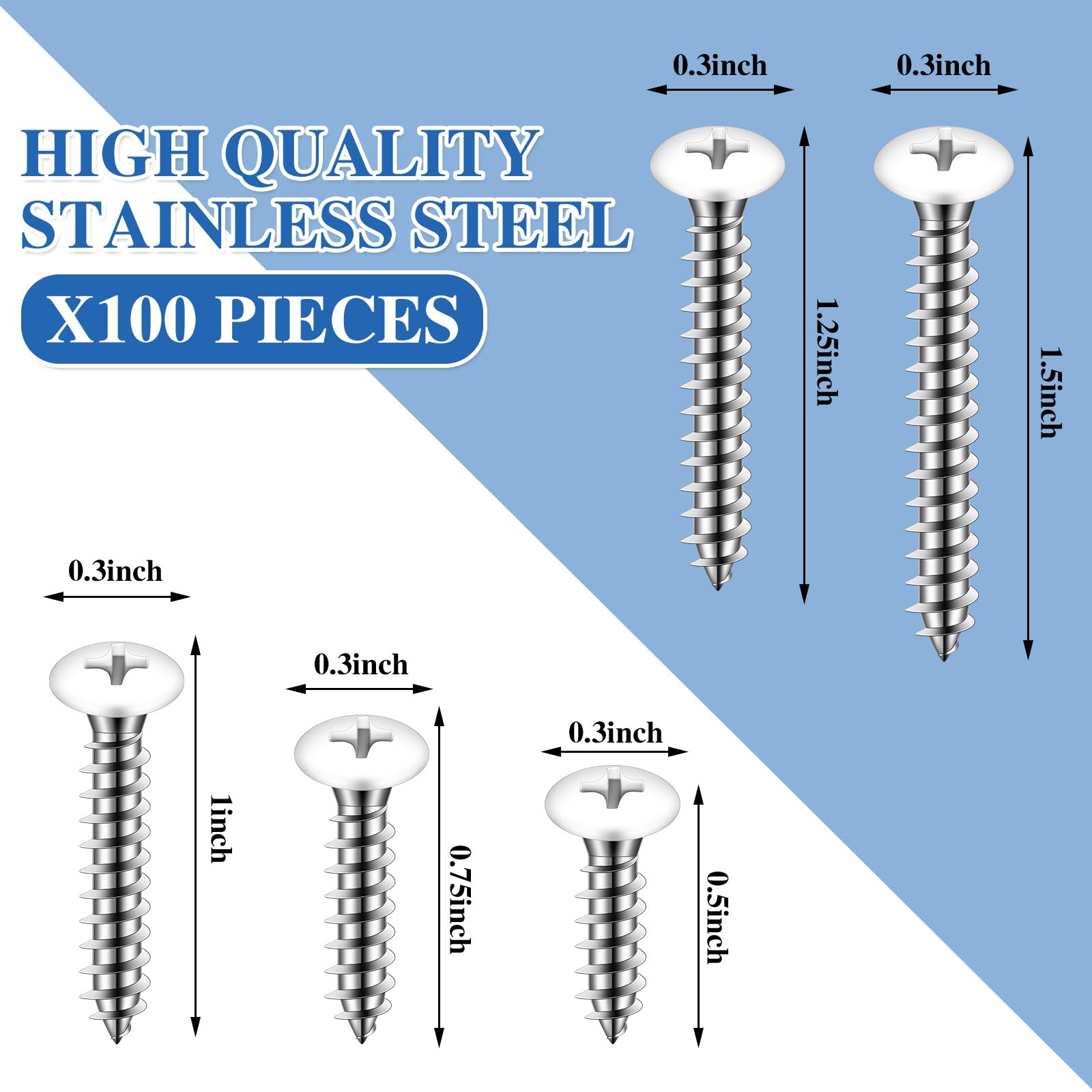 100 White Sheet Metal Screws #8 - Assorted Sizes -2 100 White Sheet Metal Screws #8 - Assorted Sizes -2