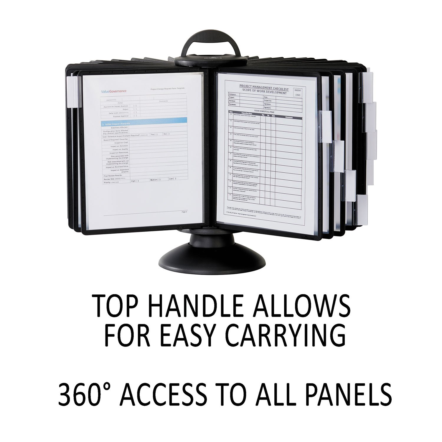 DURABLE Carousel Desktop Referenzsystem, 40 doppelseitige Paneele, Briefgröße, Schwarz, SHERPA Design (555701)