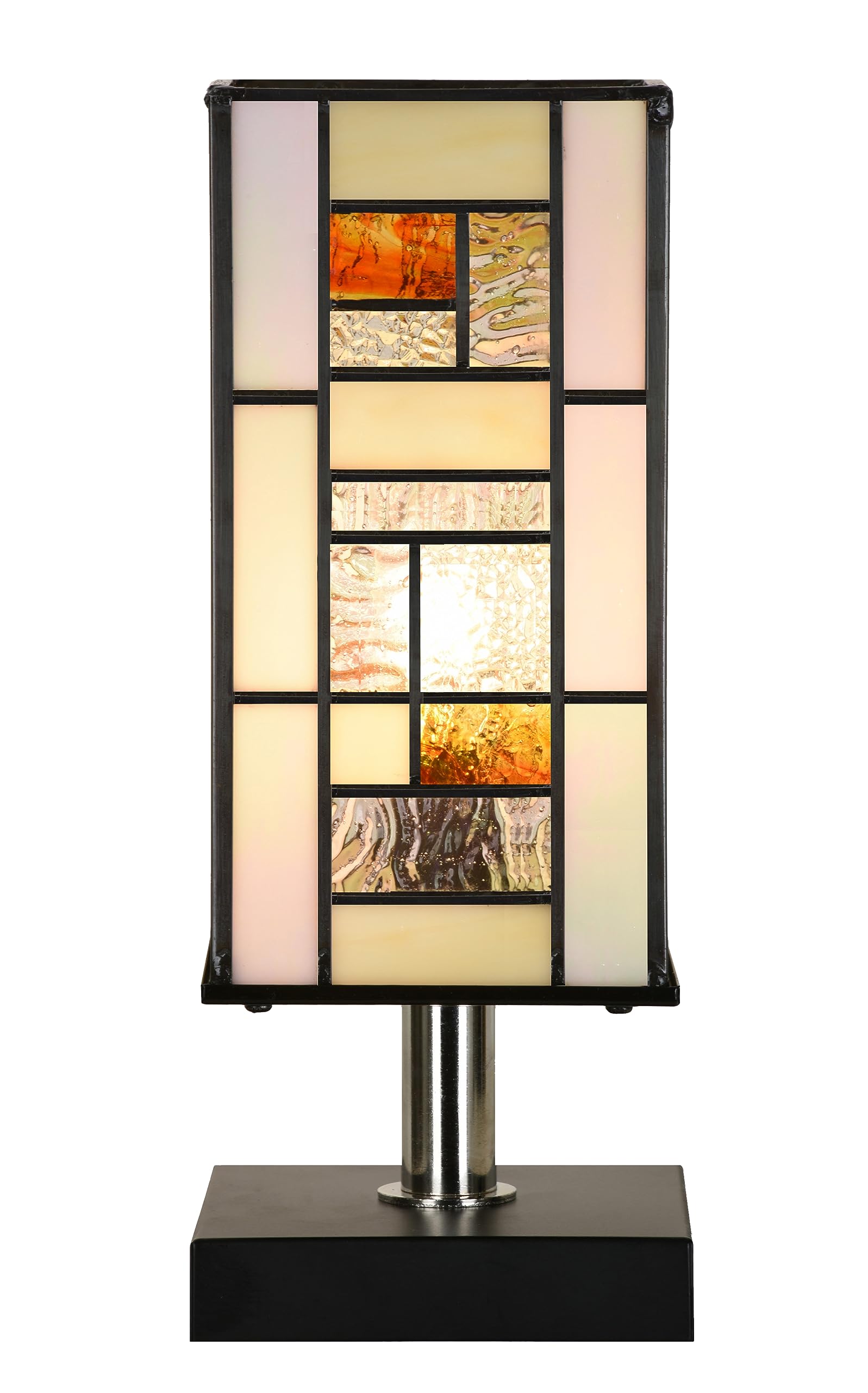 HomeBeauty Small Tiffany Table Lamp for Bedroom, Stained Glass Bedside Lamps with Rectangle Shade,Geometric Desk Reading Lamp for Kids Room Living Room Office Dorm,LED Bulb Included