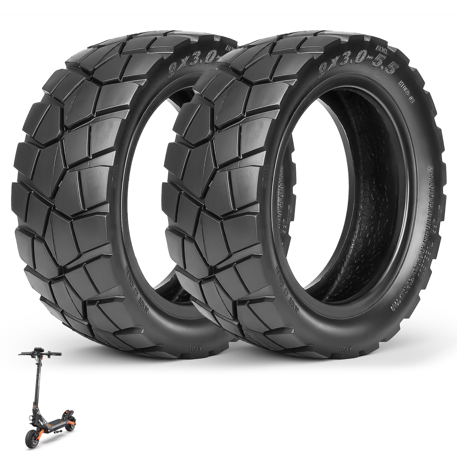 9x3,0-5,5 Tubeless Reifen, 9 Zoll Offroad Reifen für Kukirin G2 Pro Elektroroller, Vorne/Hinten Verschleißfester Vakuumreifen Ersatzräder Pannensicher (2 Stück)
