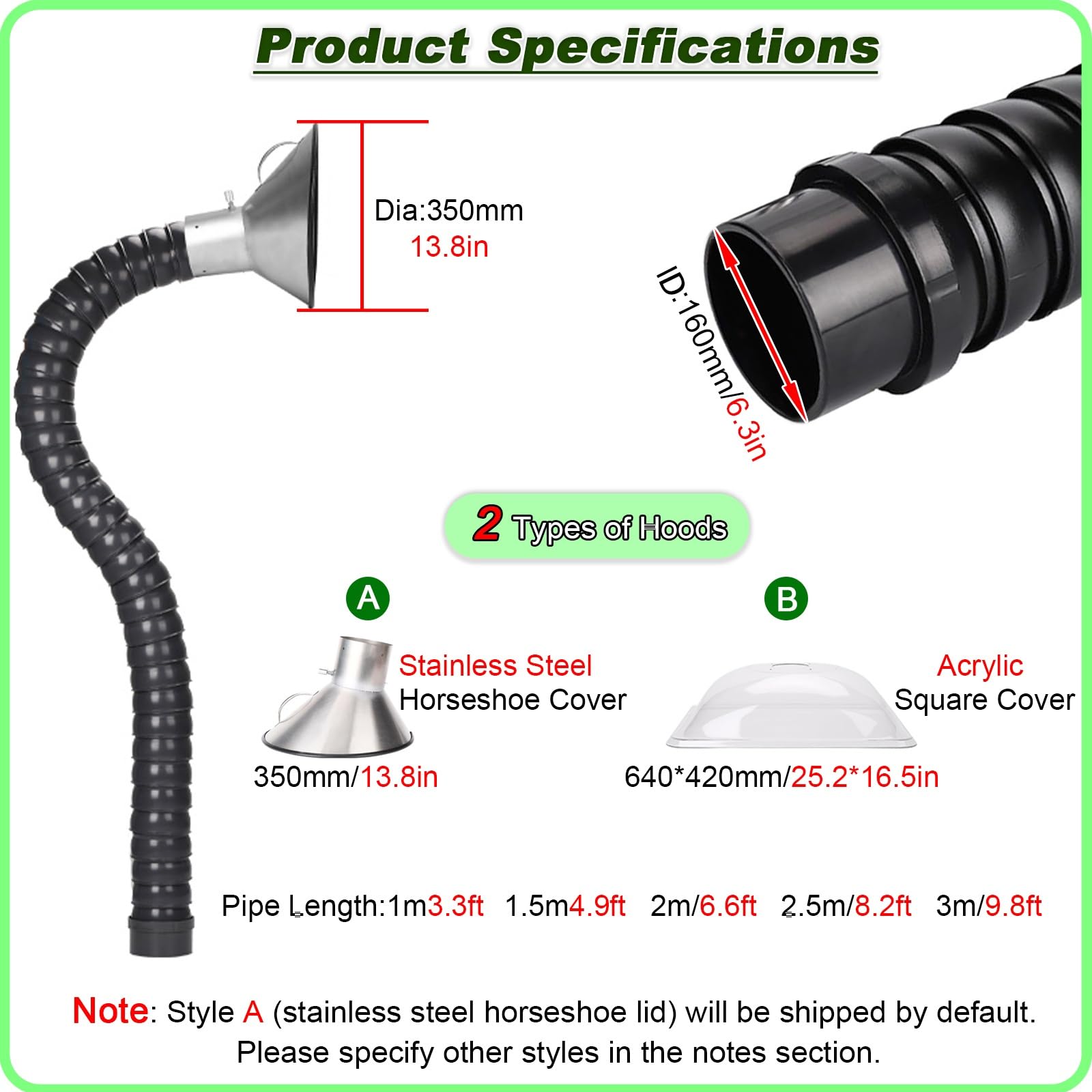 Manguera extractora de humos flexible con brazo ajustable para eliminar el humo del polvo y el aire