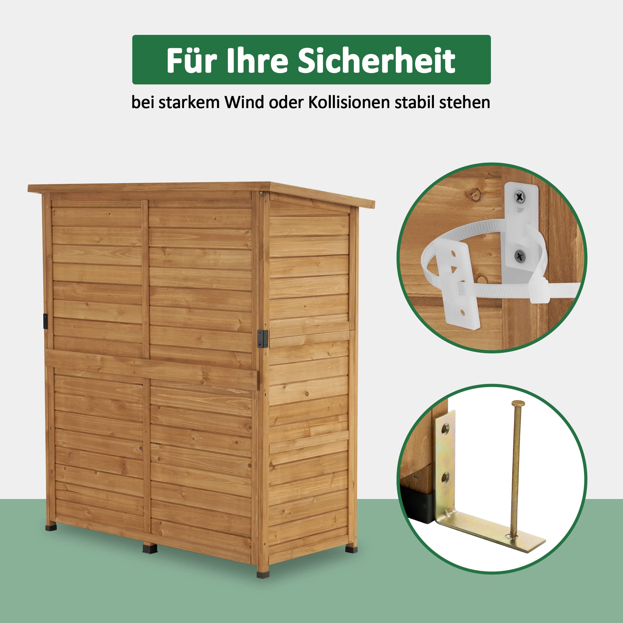 M MCombo Armario de jardín de madera resistente a la intemperie, pequeño cobertizo de jardín exterior caseta de herramientas, para exteriores, balcón y terraza, 122 × 60 × 137 cm, 0707 (Natural)