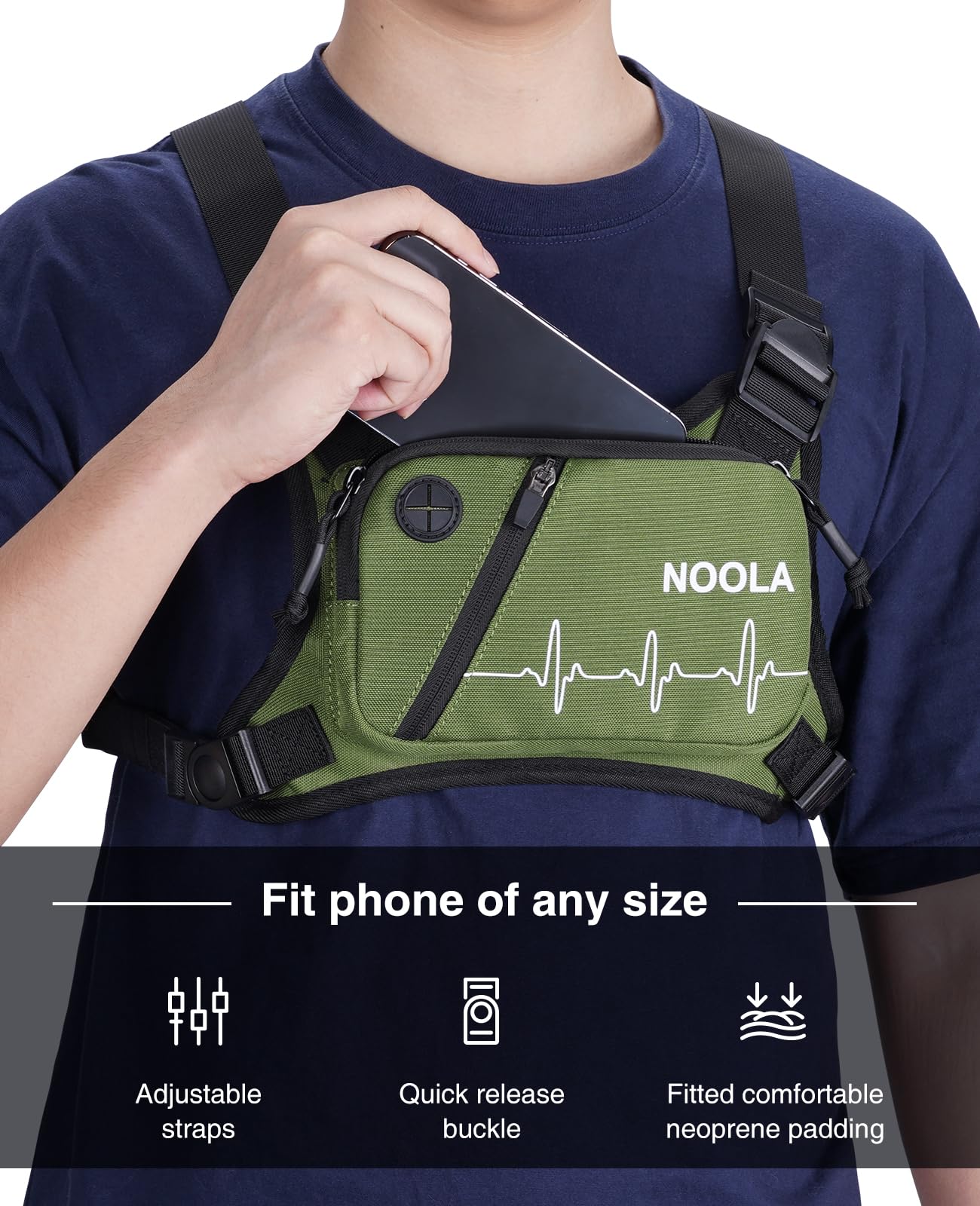 NOOLA Paquete de pecho, chaleco reflectante para correr para mujeres y hombres, bolsa de pecho ligera con soporte para teléfono, accesorios para correr