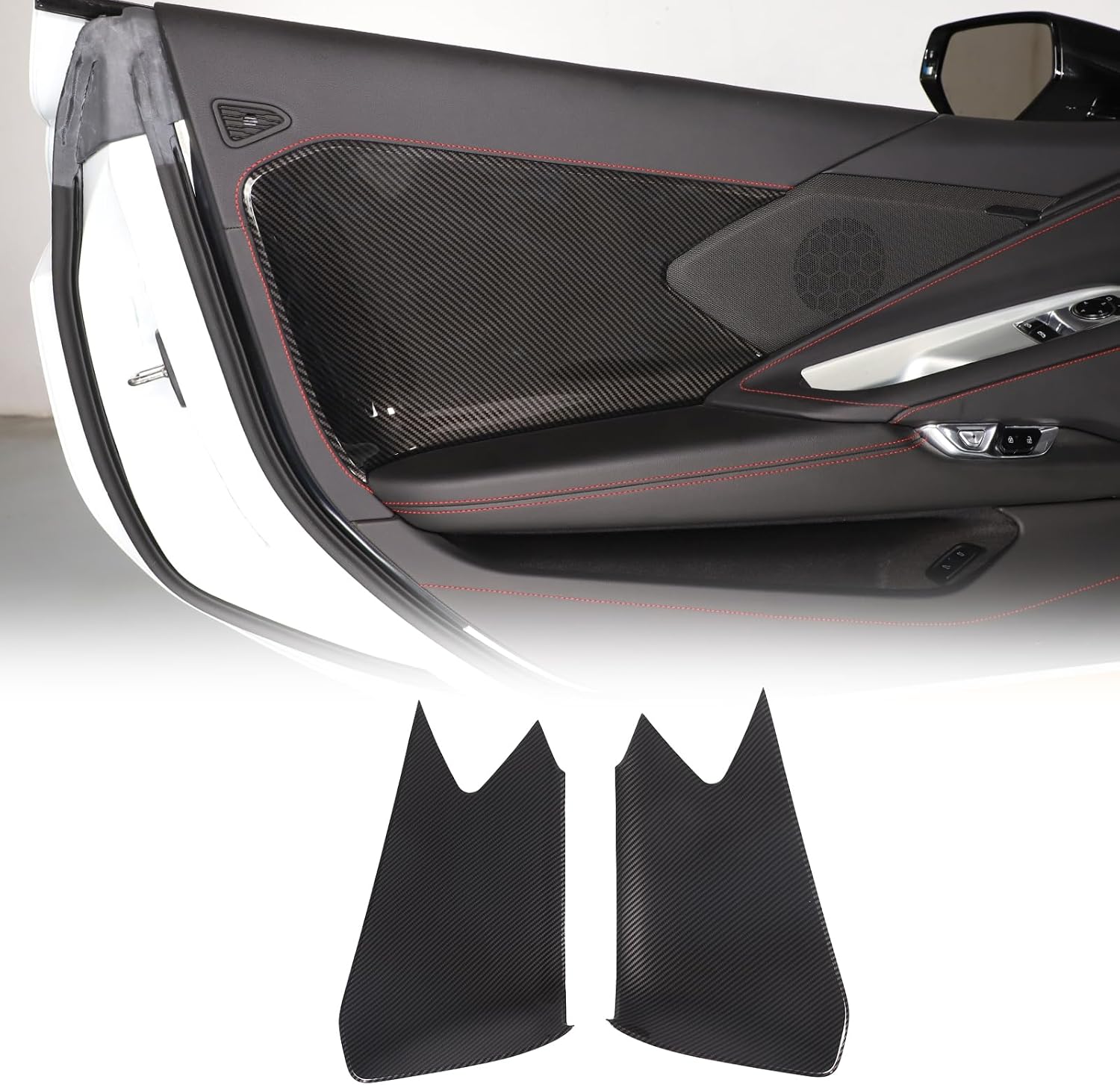 Car Interior Door Panel Trim Cover Compatible with Chevrolet Corvette C8 2020-2026, ABS Inner Door Panel Moulding Trim Cover Accessories 2Pcs (Carbon Fiber Pattern)