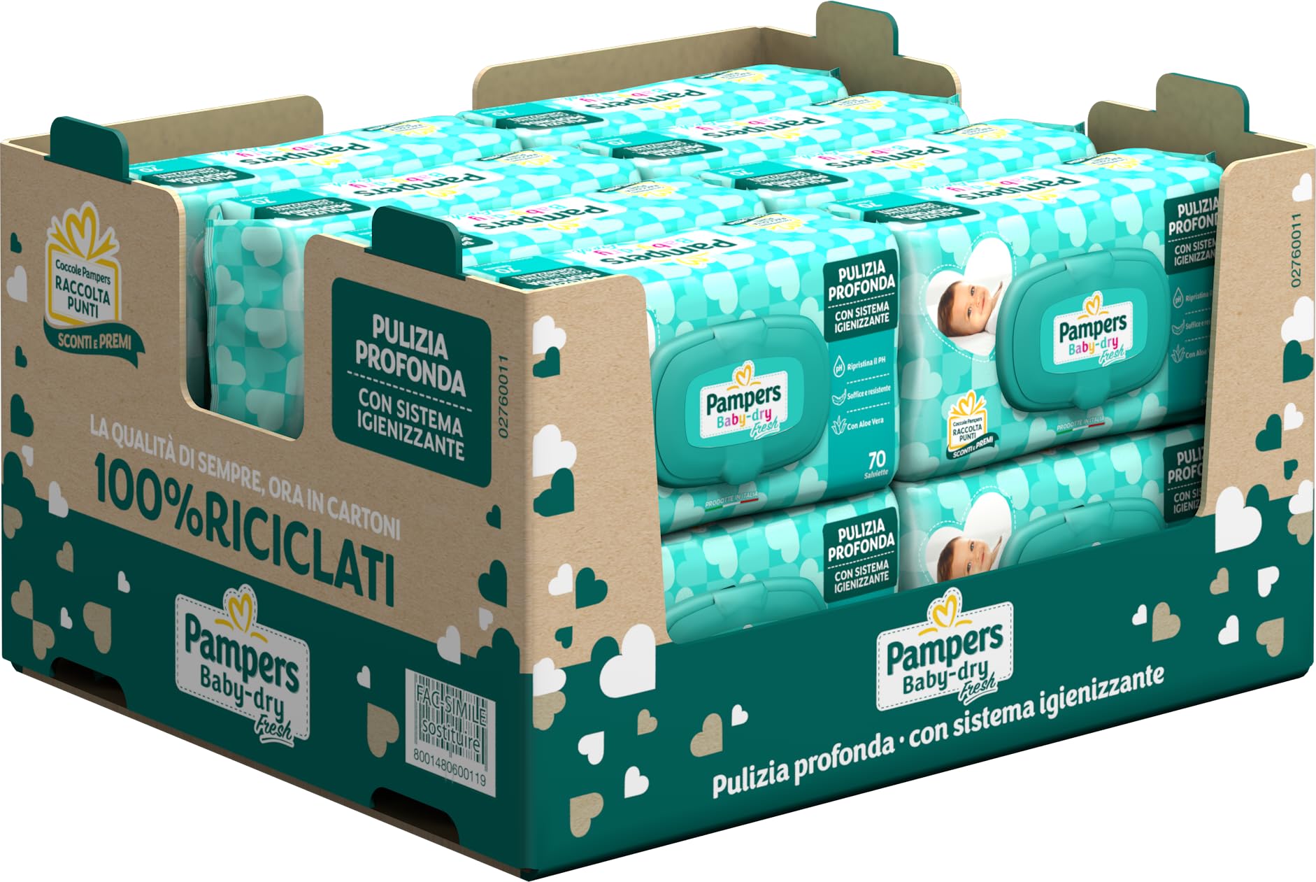 Pampers Toallitas Baby Fresh, fórmula hidratante y delicada que restaura el pH de la piel, 18 paquetes de 70 unidades, paquete de 1260 toallitas