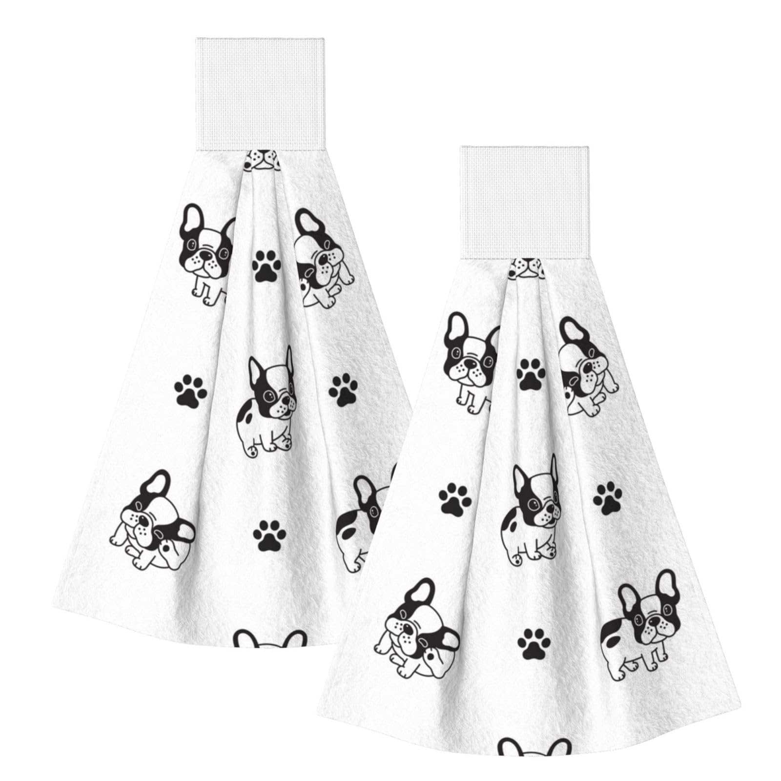DOPKLNA French Bulldog Paw, 2 Pcs Hanging Coral Fiber Hand Towels for Bathroom, Absorbent Kitchen Towels