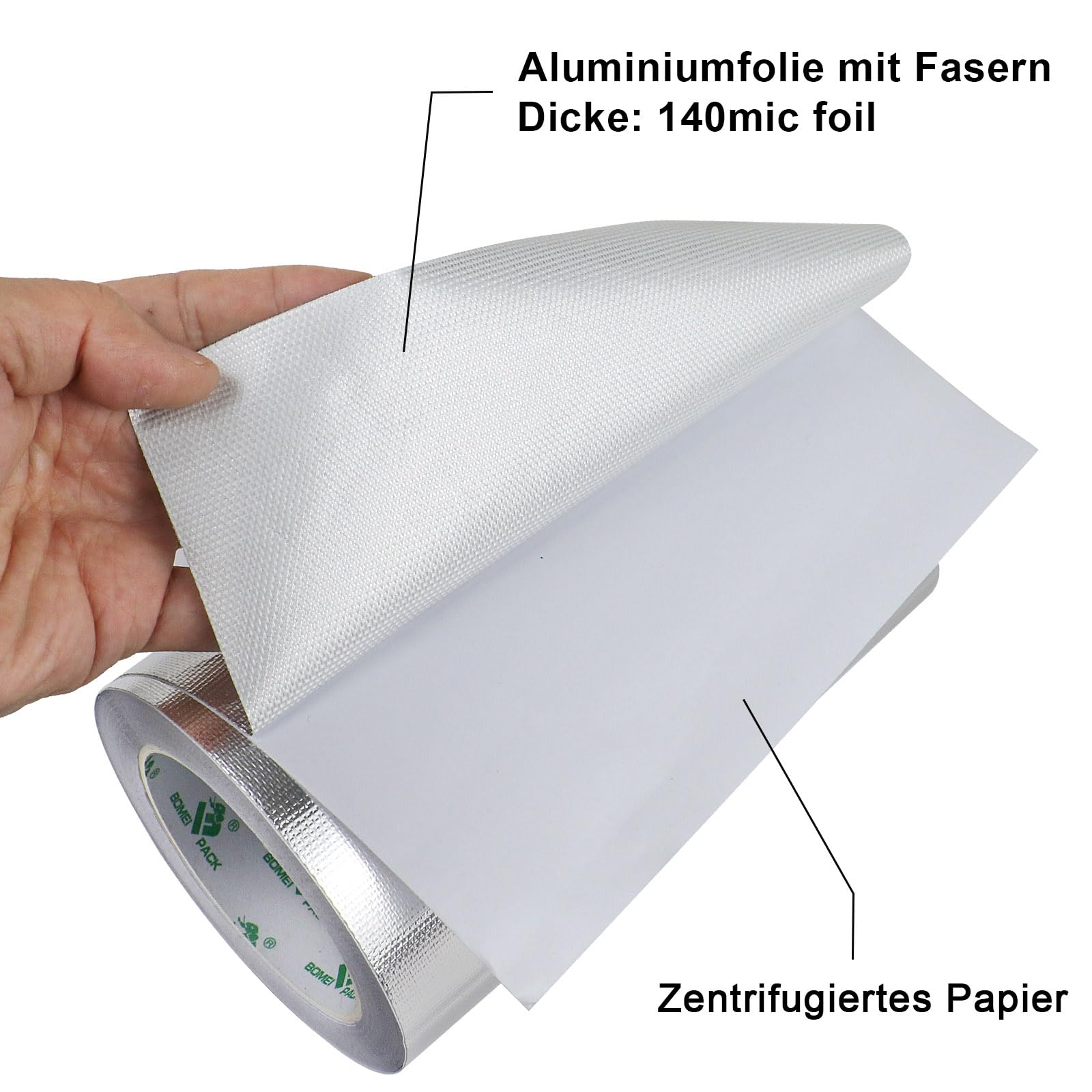 BOMEI PACK Cinta de aluminio reforzada, 200 mm x 20 m, resistente al calor, impermeable, para reparar superficies metálicas, sellar, reparar y aislar