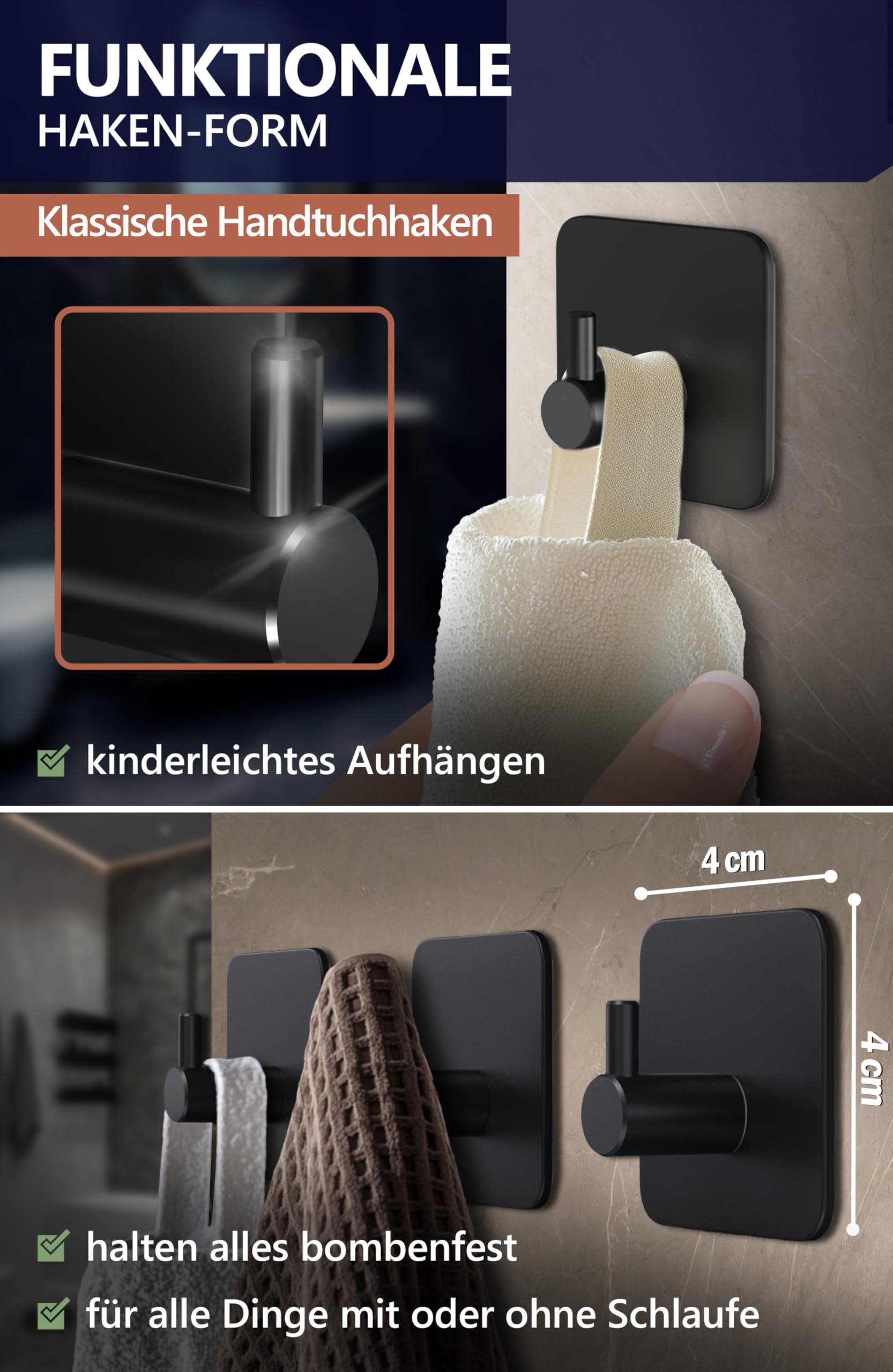 4smile Handdoekhaken voor badkamer en keuken - set van 8 roestvrij staal - kleefhaken zonder boren ZT