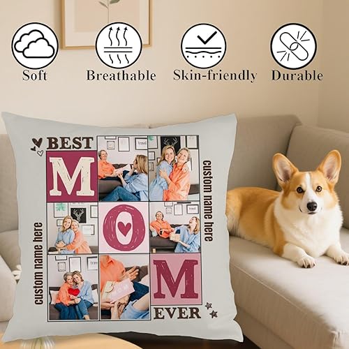 Miniatura 4 de Funda de almohada personalizada con 6 fotos y mensaje para mamá, funda de cojín decorativa que crea un regalo amoroso para aniversarios, cumpleaños,