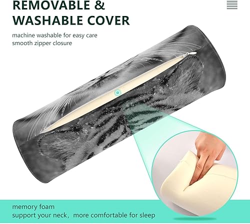 Miniatura 4 de Almohada redonda cilíndrica de tigre blanco para aliviar el dolor de cuello, suave y transpirable, almohada de espuma viscoelástica de viaje con