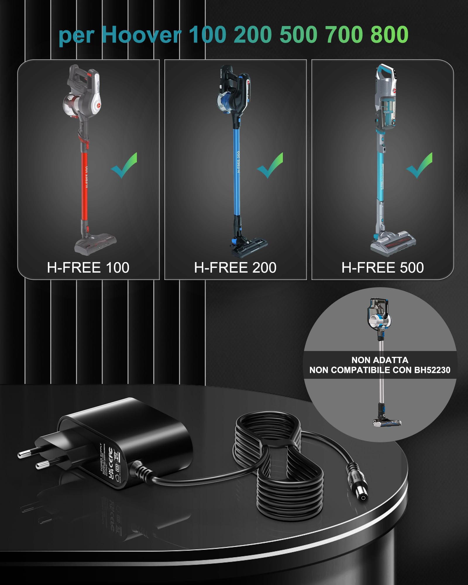 Caricatore Per Aspirapolvere Hoover 26V 500mA | Compatibile Con Modelli H-Free 100, 200, 500, 700, 800 E Altri - Foto 13
