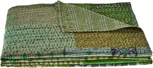 CC Home Furnishings Manta hecha a mano verde y negra de 50 x 70 pulgadas