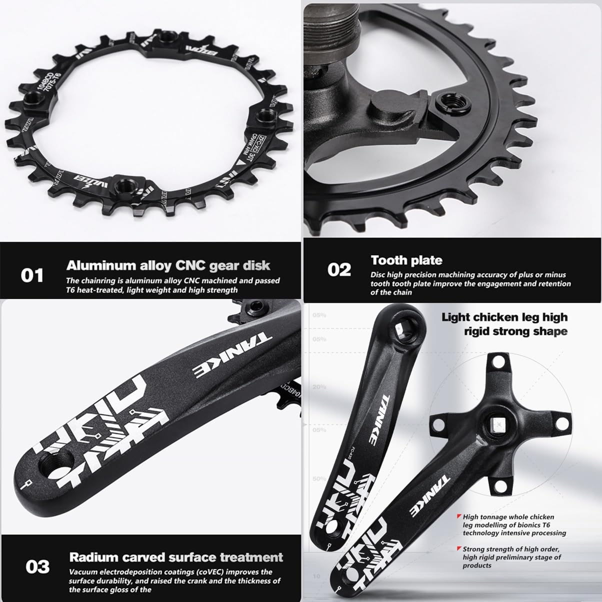 Platos y bielas Juego de bielas cónicas cuadradas de 170 mm 104 BCD Plato de Dientes Anchos y Estrechos para Bicicleta de montaña 30T 32T 34T 36T 40T 42T 44T 46T 48T Plato Redondo de una Sola veloci