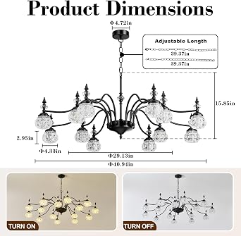41 Vintage Crystal Chandelier - 12-Light Antique Victorian Pendant Light with Crystal Glass Shades, Modern Farmhouse Hanging Light Fixtures for Kitchen Island Living Room Office (41in)