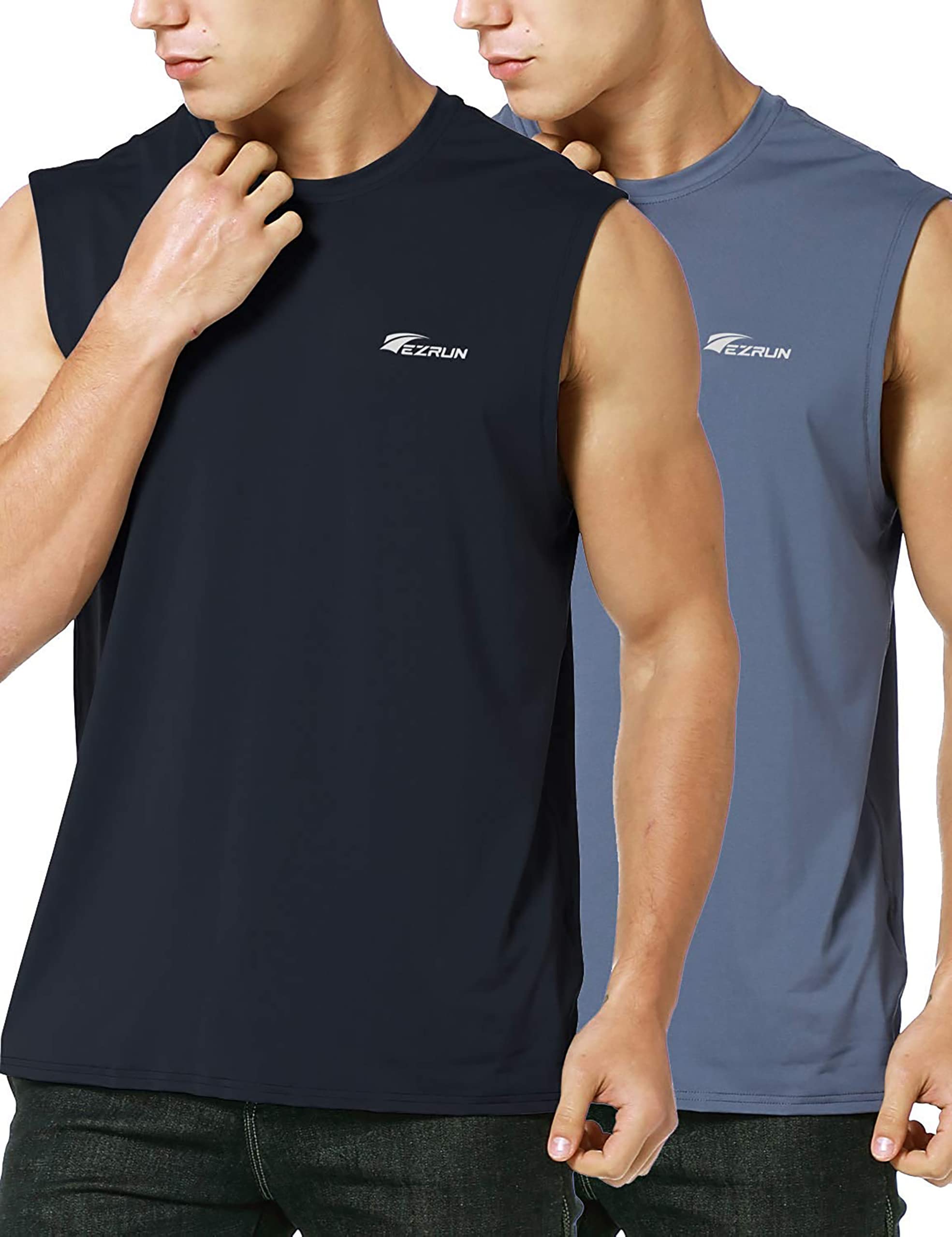 EZRUN Men's Sleeveless Shirt Quick Dry UPF 50+ Swim Beach Shirts Gym Workout Muscle Athletic Summer Tank Top Big and Tall