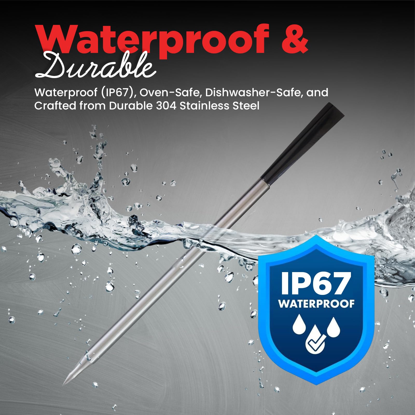 Termometro wireless Bluetooth intelligente per grigliare e affumicare, sonda di temperatura wireless in acciaio inox controllata da app digitale, portata 250 m, impermeabile, lavabile in