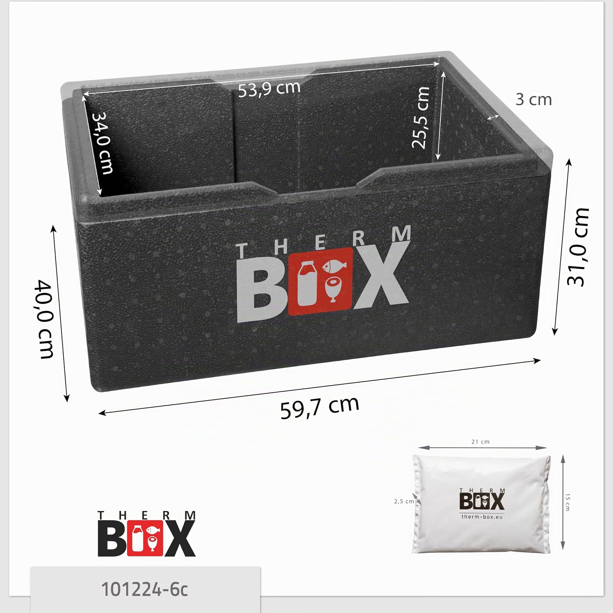 THERM BOX Profi Styroporbox Gastro GN XXL mit 5X Kühlakku Kühlbox 50L Innen: 54x34x25,5cm Transportbox Wiederverwendbar