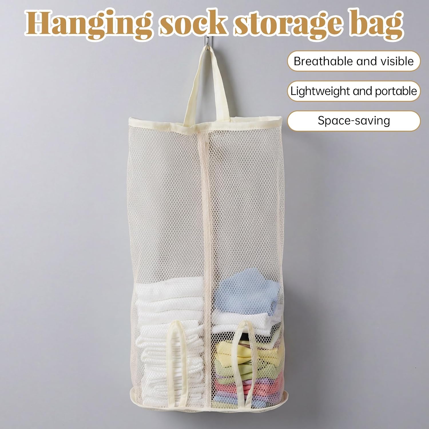 Hanging sock storage bag, Wall Mount Multifunctional Bag Saver, Dual-Sided Hanging Closet Organizer for Socks Underwear Bra