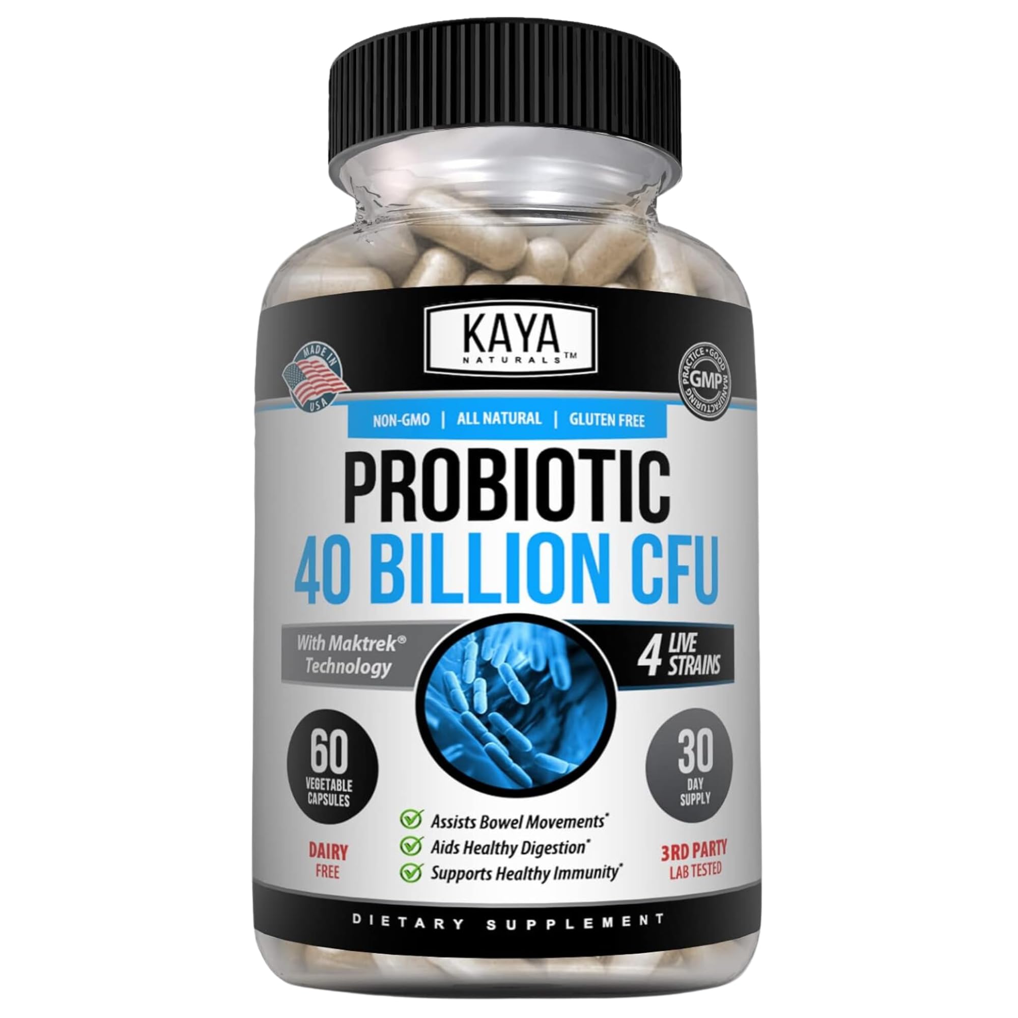 Probiotic 40 Billion CFU - Probiotics for Women, Probiotics for Men and Adults, Natural - Gut Health & Immune Support Supplement - Provides Digestive Support - 60 Vegetable Capsules