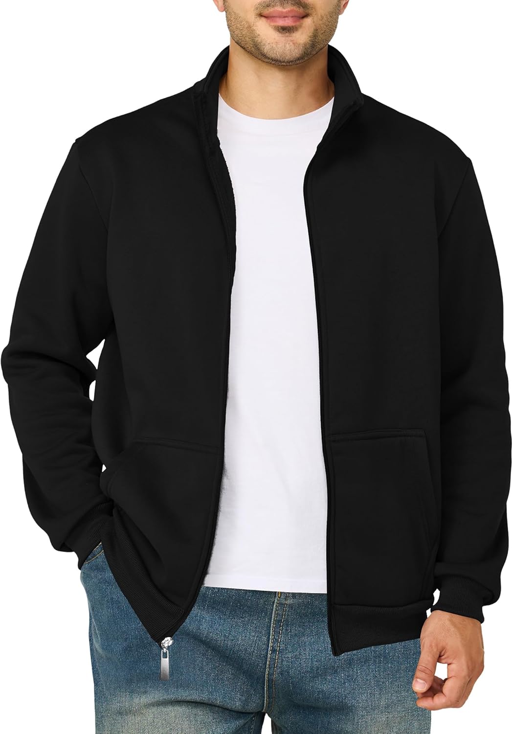 Men's Fleece Jacket Casual Zip up Lightweight Sweatshirts Athletic Outdoor Sweater Jackets with Pockets