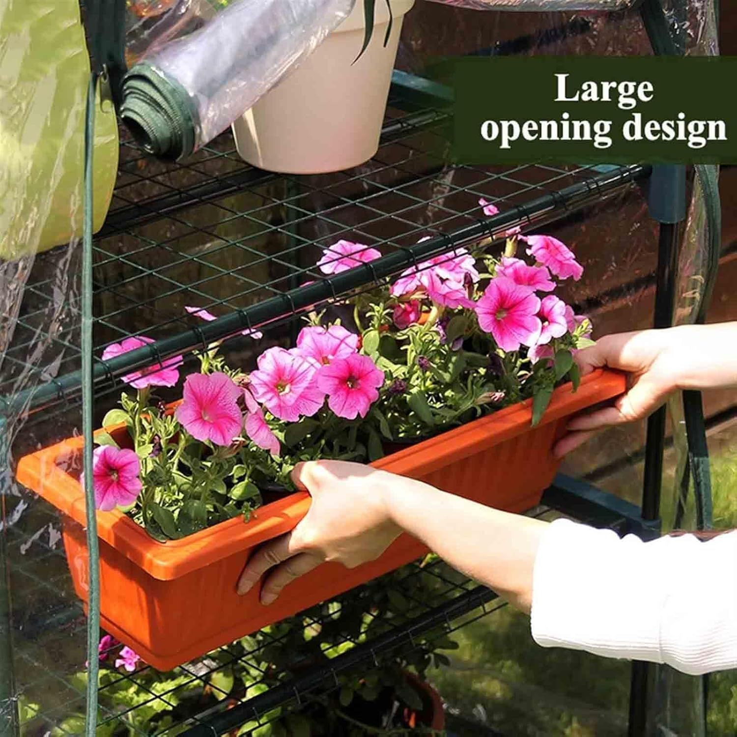 Polycarbonate Greenhouse Walk-in Green House Kit Garden Plants Grow,3 Tier Walk in Greenhouse with Steel Frame and PVC/PE Cover Garden Plant Conservatory for Rainproof and Freeze Proof Insul