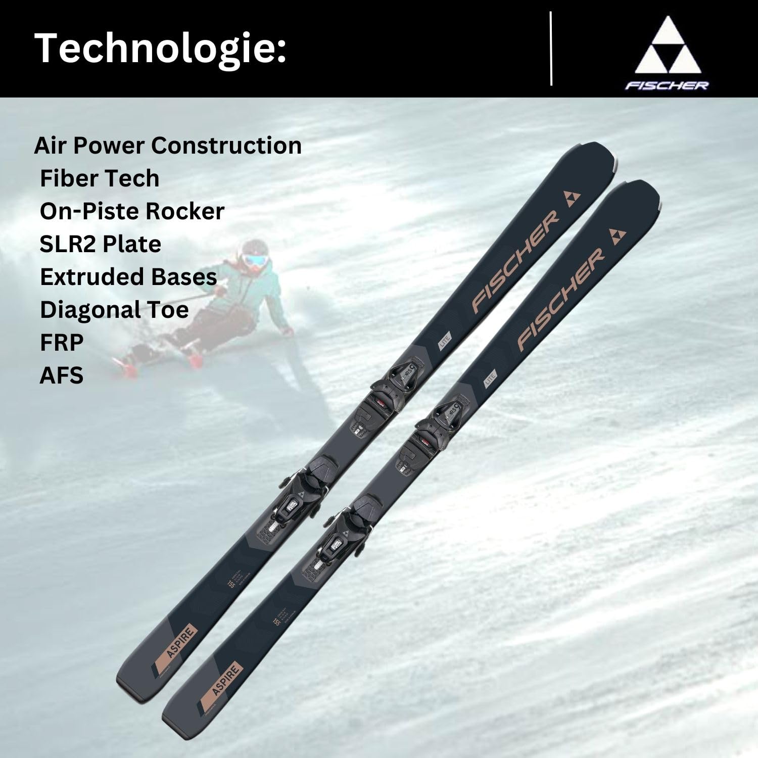Fischer Aspire SLR Damen Carving Alpinski On-Piste-Rocker mit Bindung RS9 SLR Z3-9 Modell 2024 Offroad Ski für Anfänger bis Fortgeschrittene