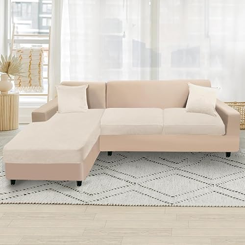 Miniatura 5 de NAISI Funda para sofá modular, 3 piezas, fundas de cojín separadas de terciopelo para sofá, en forma de L, fundas de sofá suaves y elásticas con 2