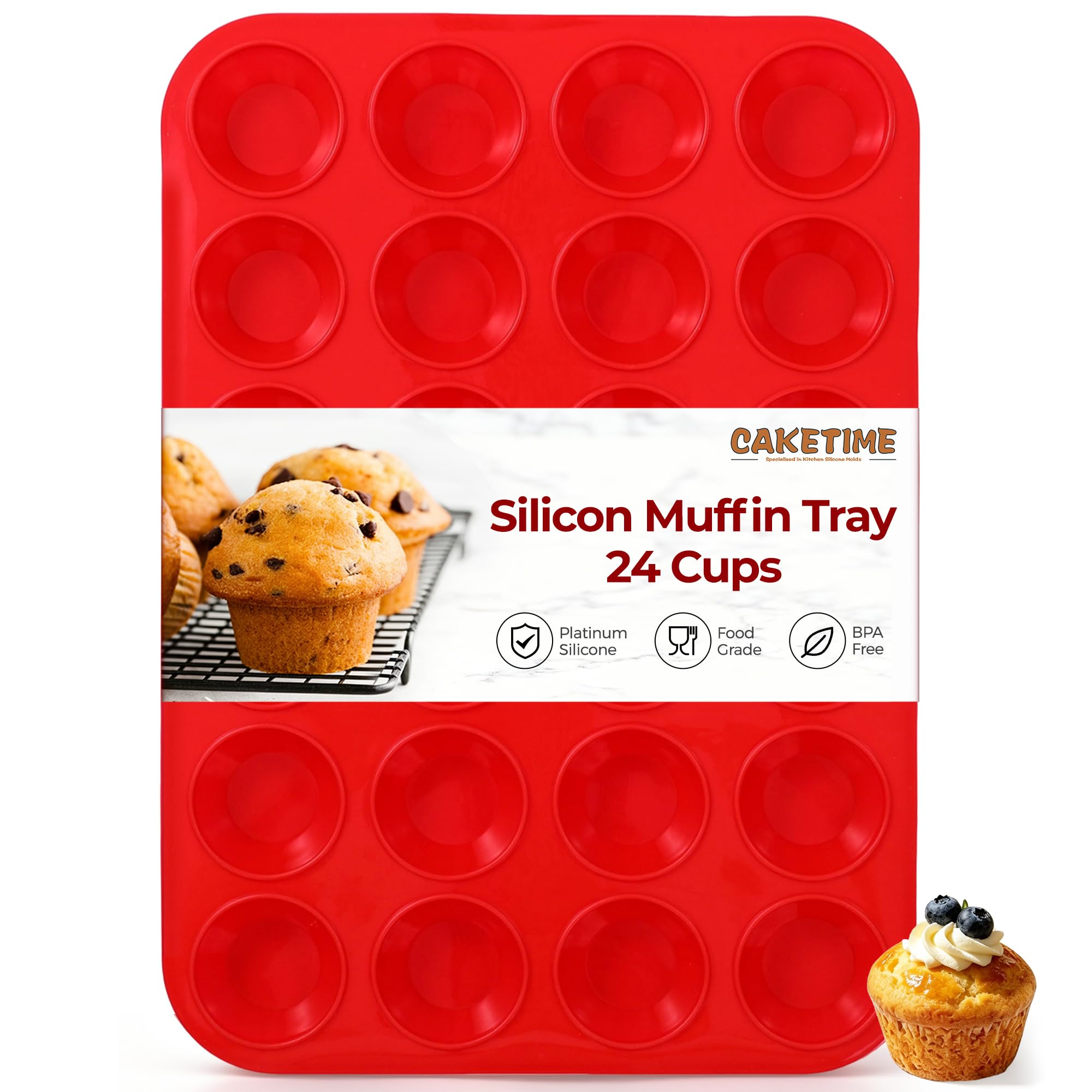 CAKETIME Silicone Mini Muffin Tray, 24-Cup Bite-Sized Cupcake Baking Tin โ image 1