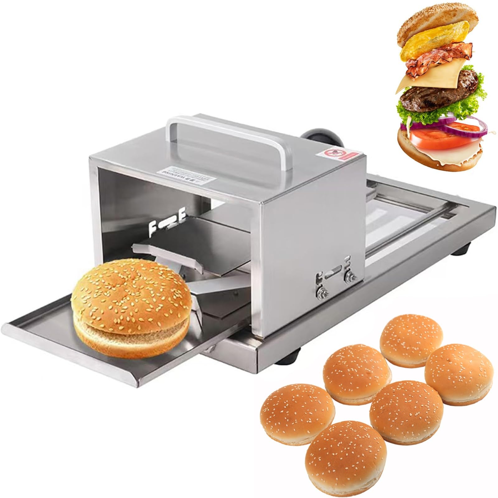 OLSKFUH Manual Stainless Steel Bread Slicer, Commercial Burger Bun Cutter With Handle, Adjustable Thickness, Easy To Clean For Bakeries And Home Kitchens,