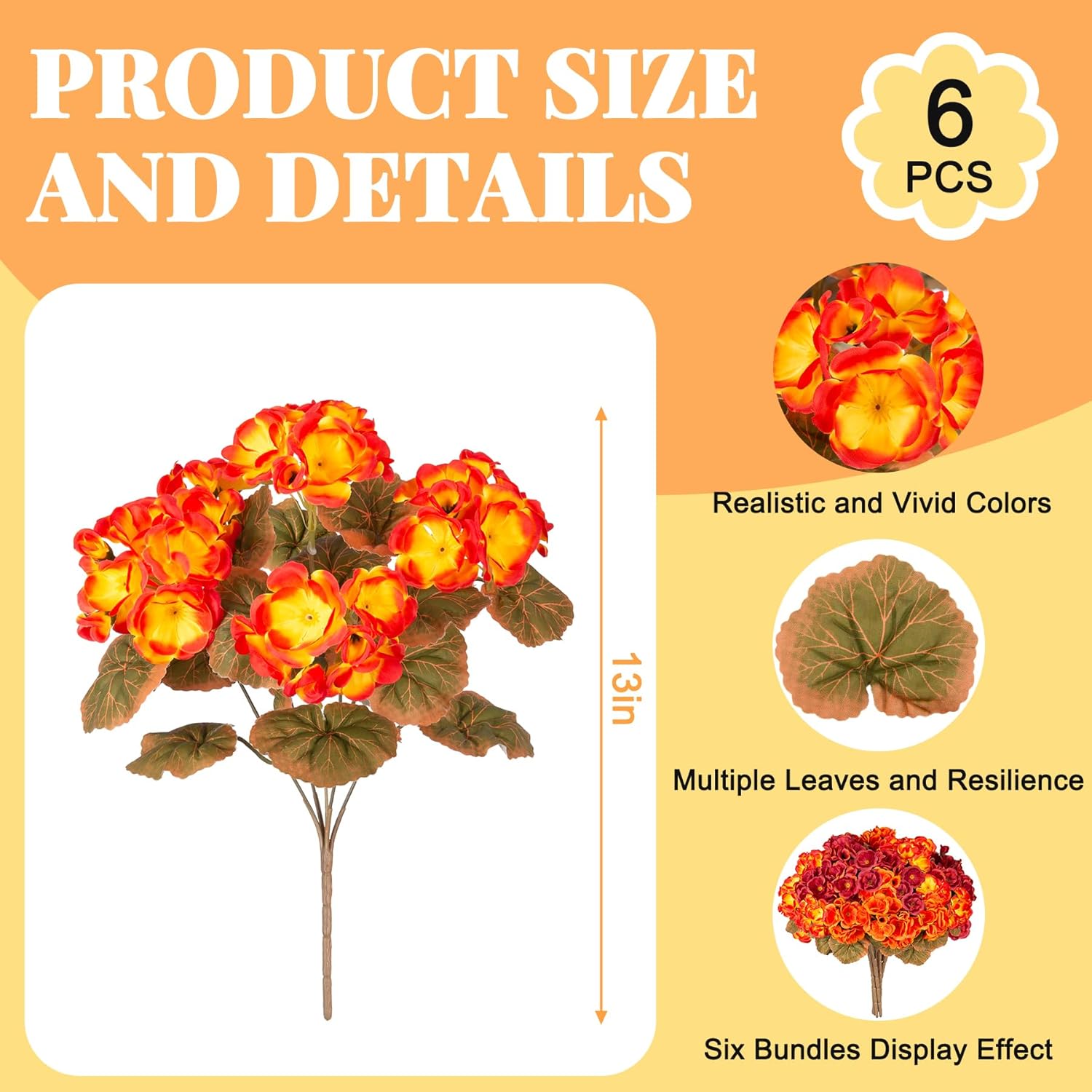 Fake Fall Flowers Artificial for Outdoors Decoration, 6 Bundles Faux Geranium Silk Flower Outside UV Resistant No Fade Artificial Floral for Home Garden Balcony Indoor Table Centerpieces Decor - Image 3