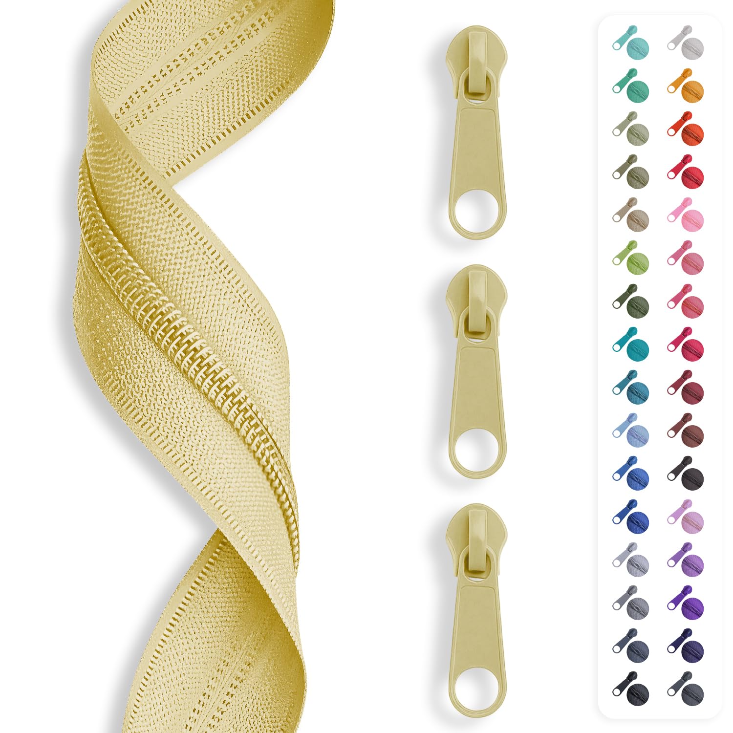 5m Reißverschluss endlos, Spirale 3mm + 15 Schieber/Zipper 32 Farben, Meterware (Zitrone)
