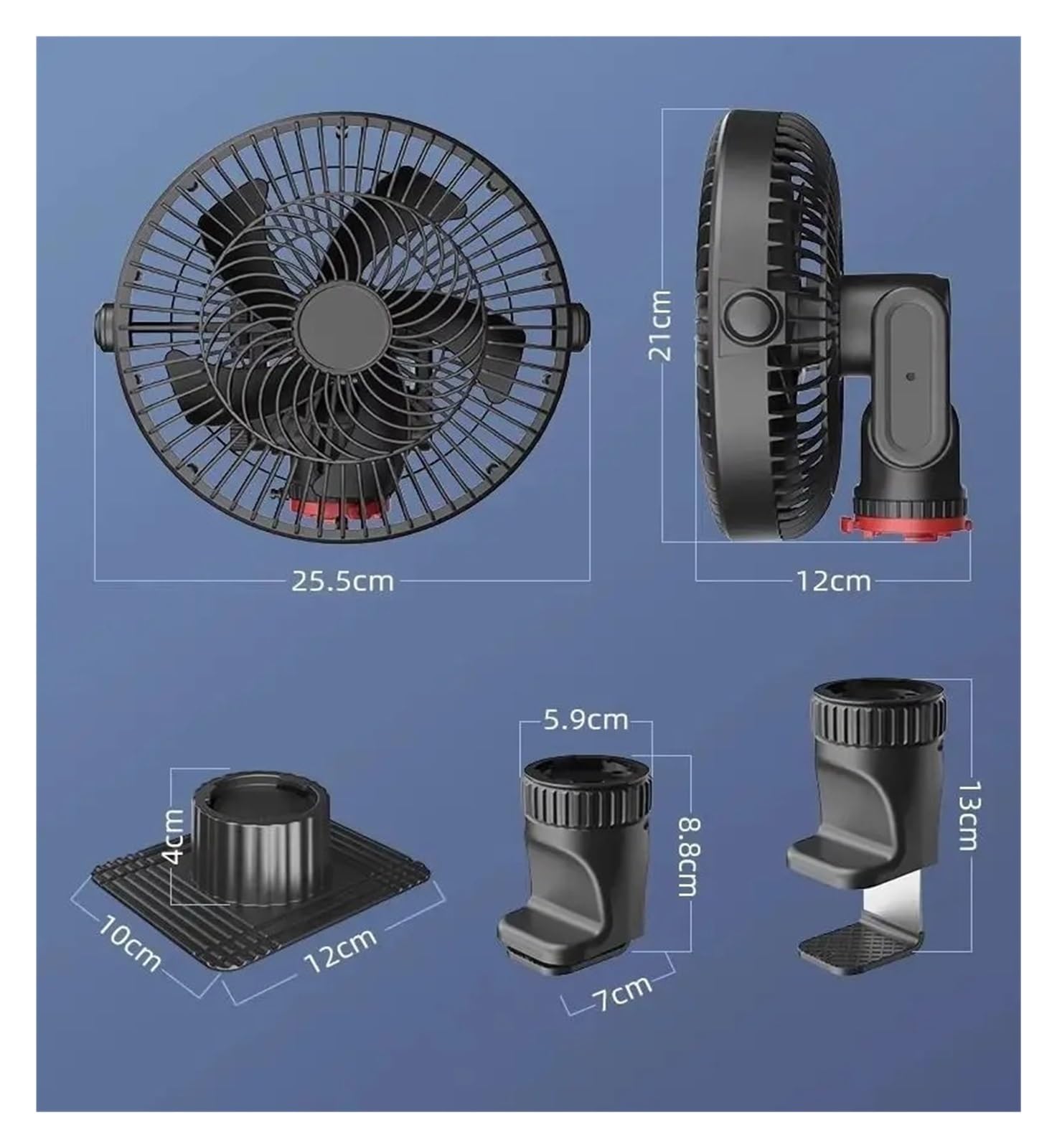 Ventilatore Doppia Testa Rotante A 360 Gradi Auto Ventilatore per Auto Potente Raffreddamento E Silenzioso Pieghevole Montato A Parete | Per il bagno e la cucina del dormitorio dell'ufficio del camion