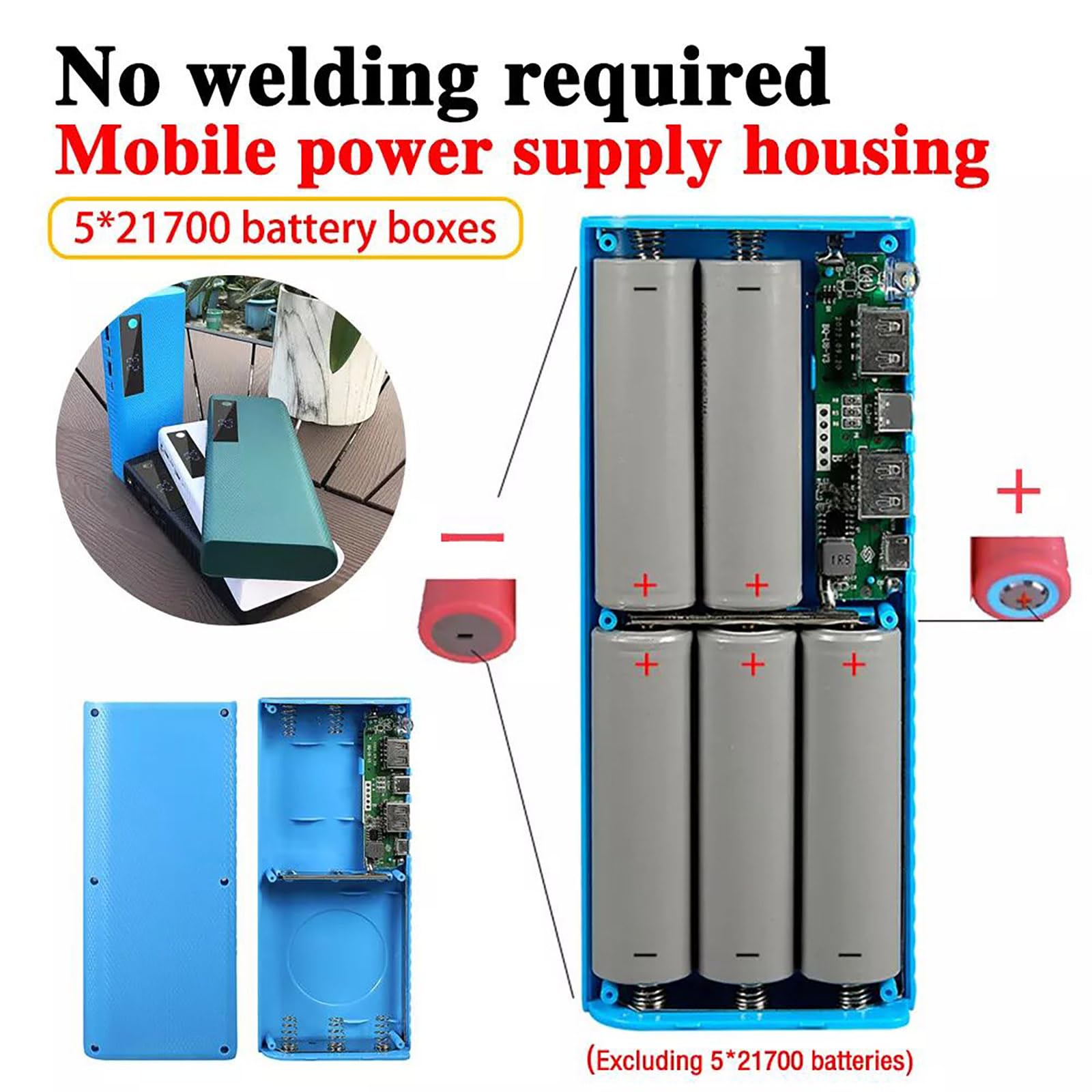6 Stks 21700 Batterijen Power Bank Case, DIY Batterij Opbergdoos 21700 Batterij Houder, 15W Draadloze Opladen Functie DIY Batterij Oplader Case voor Alle Mobiele Telefoons (Zwart