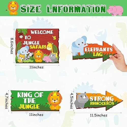 Miniatura 2 de 20 carteles de fiesta de safari en la selva, letreros de animales para decoración de animales salvajes direccionales para niños, decoraciones de