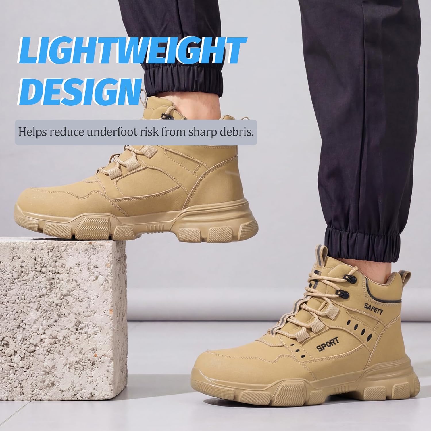 GUSAYEX Steel Toe Boots for Men High Top Work Safety Boots with Kevlar Puncture Resistant Midsole Lightweight Industrial Men's Work & Utility Shoes for Construction Warehouse Factory Jobs
