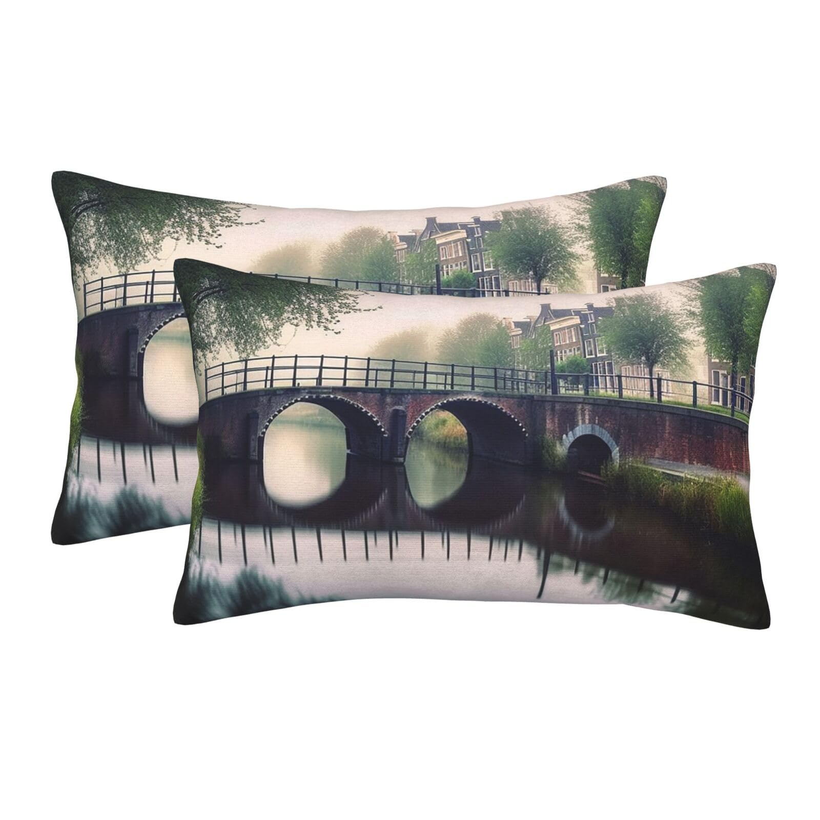 2 Pack Standard Size Pillow Cases for Hair and Skin Soft Breathable Pillow Case Covers with Hidden Zipper Netherlands Landscape Bridge Pillowcase 20"x30" Pillow Cover for Sleeping Gift
