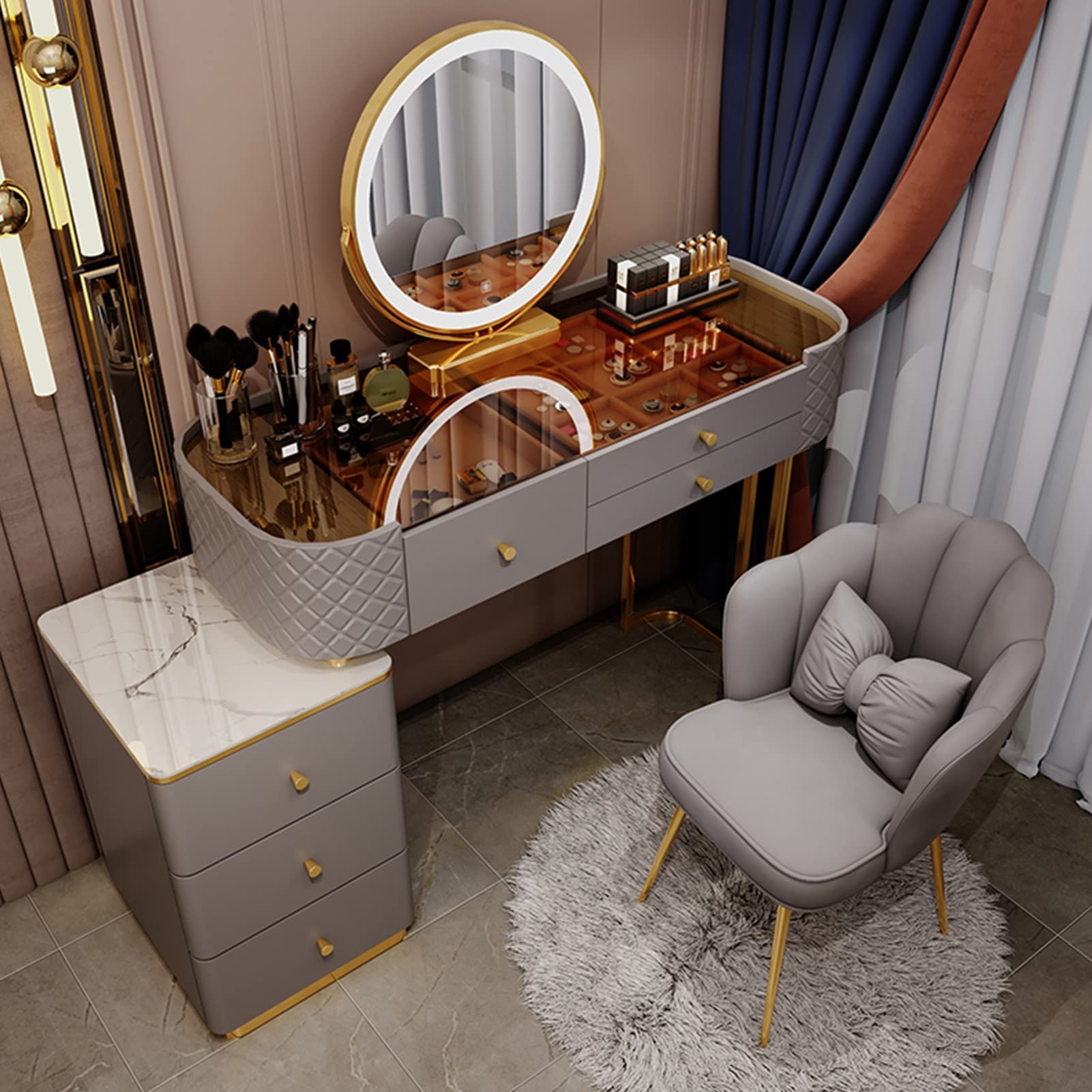 asdchZen Lighted Makeup Mirror-31.4In Vanity Desk Mirror For Bedroom Dressing Table & Nightstand-Stylish Gray Design For Women & Girls-Perfect For Beauty & Grooming