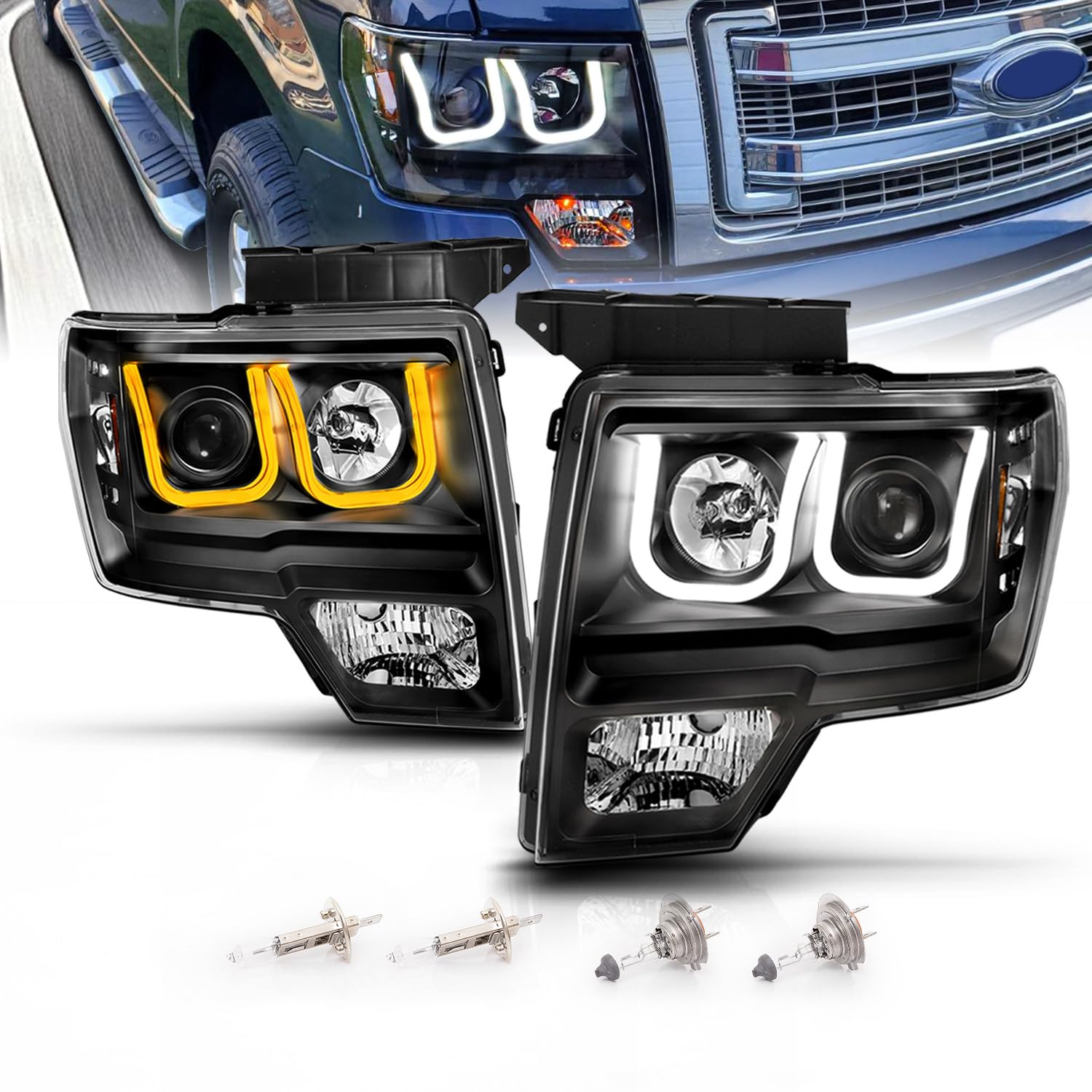 Amazon.com: AmeriLite for 2009-2014 Ford F150 Black Dual U-Bar