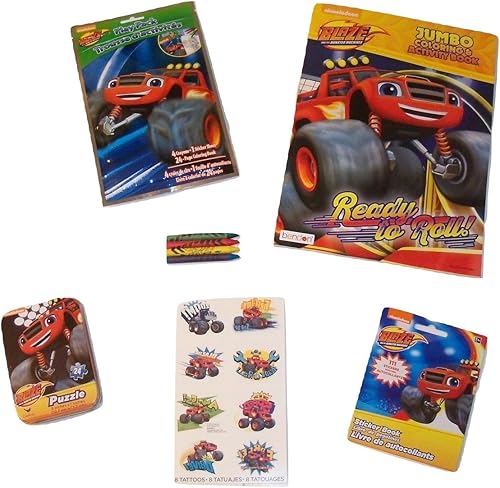 Paquete de 6 artículos Blaze and The Monster Machines juego de regalo de actividades, listo para rodar (libro para colorear, paquete de juego para