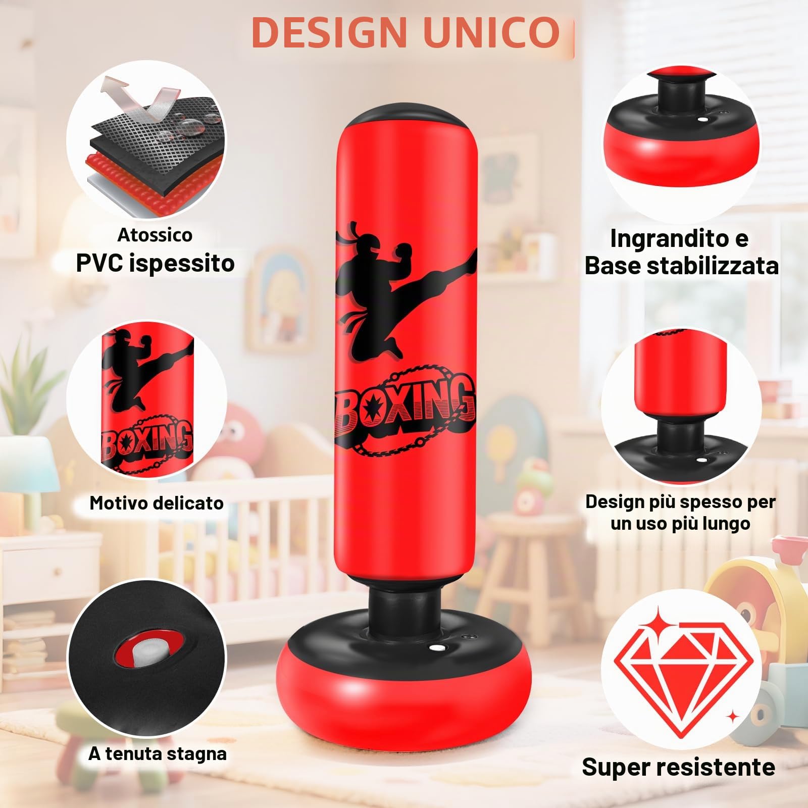 Qoosea Sacco da Boxe per Bambini 6-12 Anni, 160cm Stabile Sacco da Boxe Gonfiabile con Guanti da Boxe, Pratica di Taekwondo Karate Attrezzatura da Allenamento MMA, Regalo per Ragazzi Ragazze