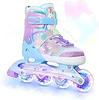 Patins Infantil Cano Alto, 8 Rodas Iluminadas com LED e 4 Tamanhos Ajustáveis, Patins Quad com Bolsa de Armazenamento, patins de fileira dupla para meninas