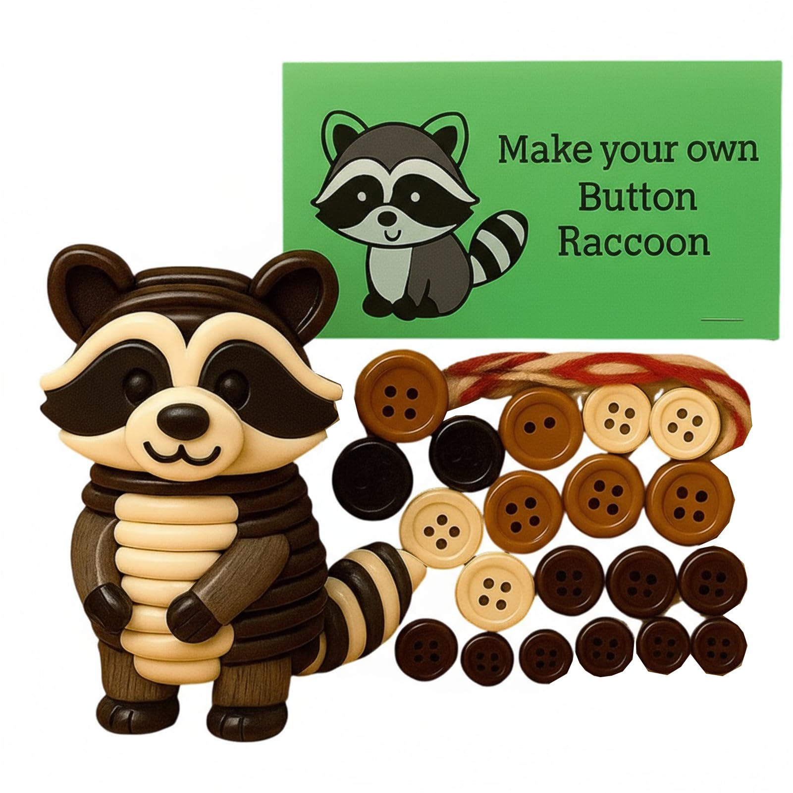 QUILSTM 3D Button Ornament Craft Kit Unique DIY Decorations For Christmas Trees Diy Fastener Ornaments Interesting Button Ornament Kits Christmas Buttons, raccoon