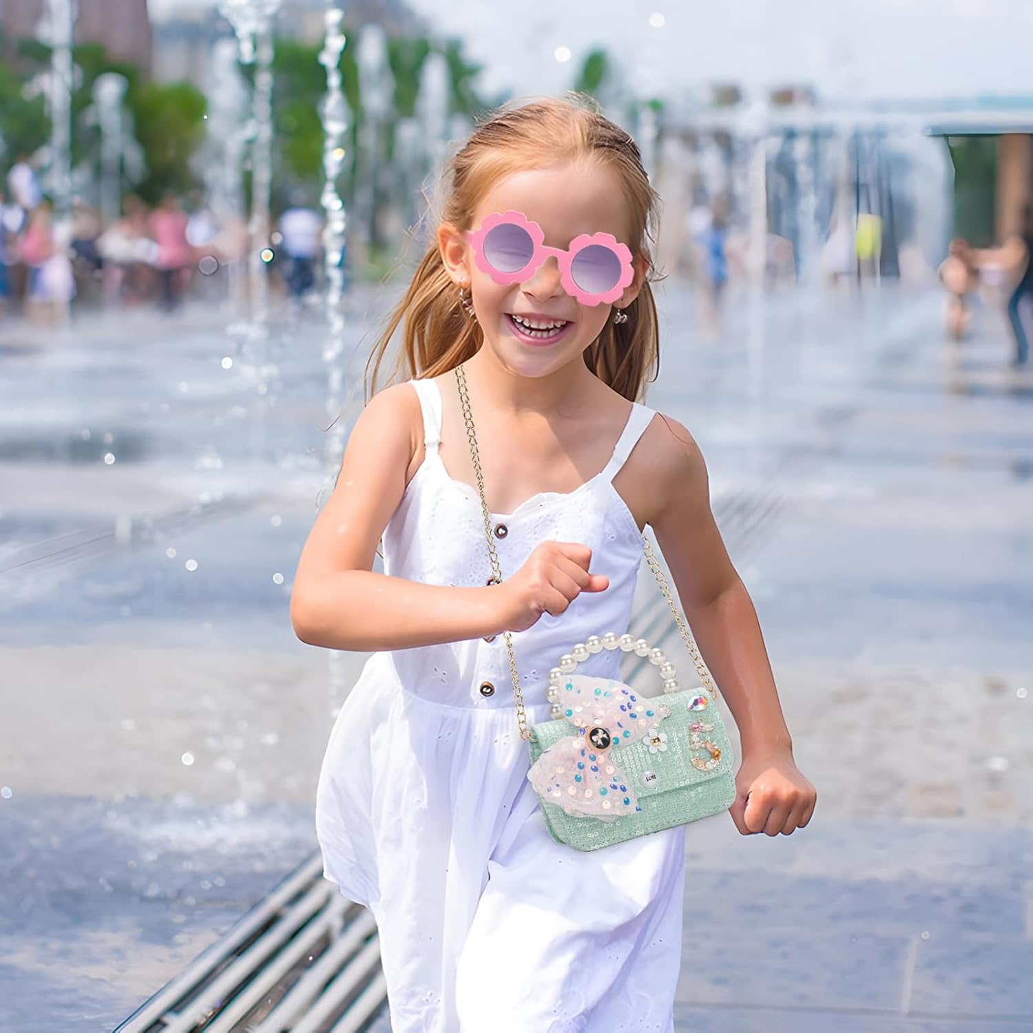 Little Girl Purse, Toddler Purse for Kids, Mini Crossbody Bag, Princess Handbag with Pink Sunglasses, Cute Kids Wallet, Birthday Gifts for Girls, Light Blue - Image 2