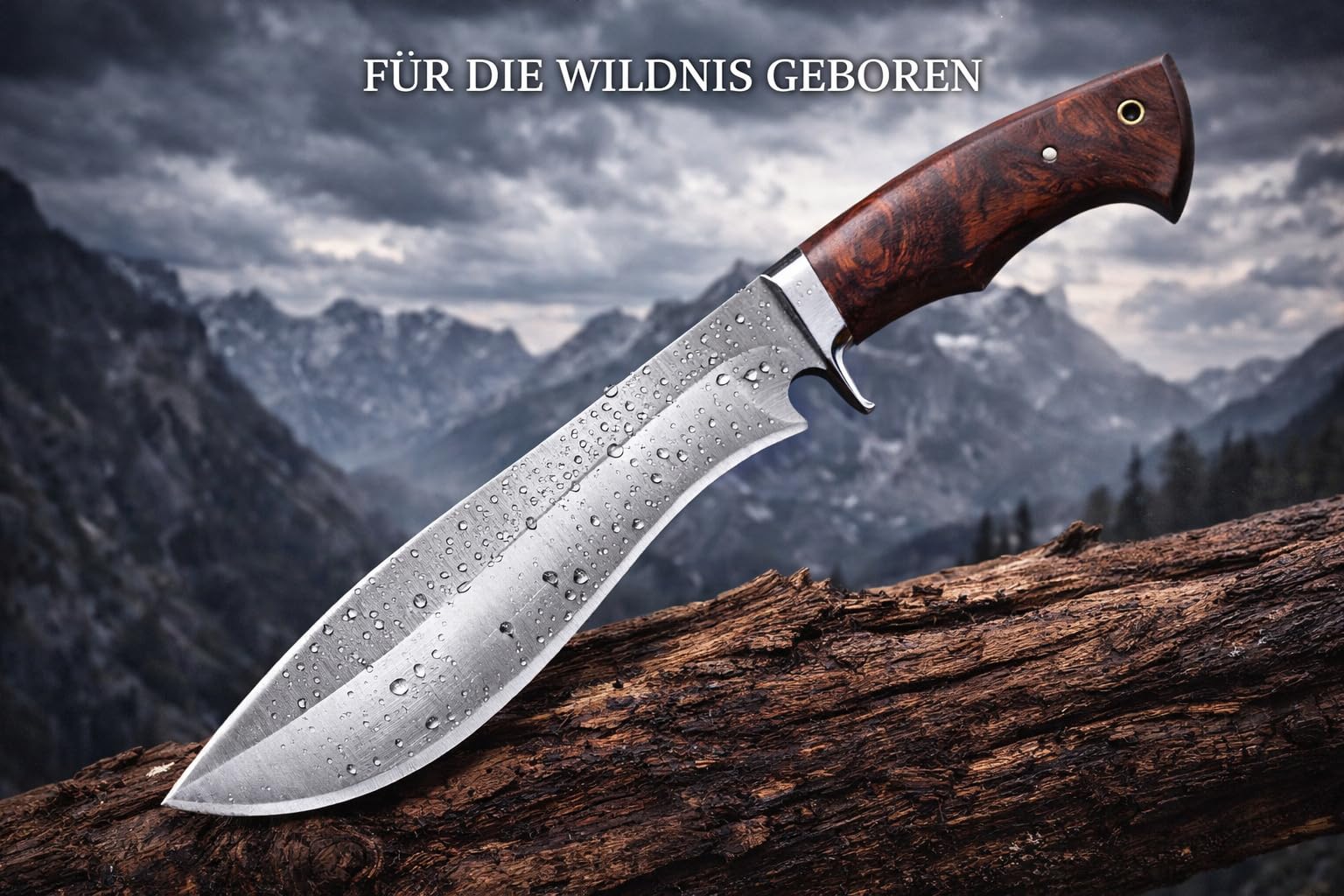 Handmade hunting knife, 26 cm blade made of real Damascus steel, rosewood handle, 39 cm overall length, real leather sheath. (Bowie-3)