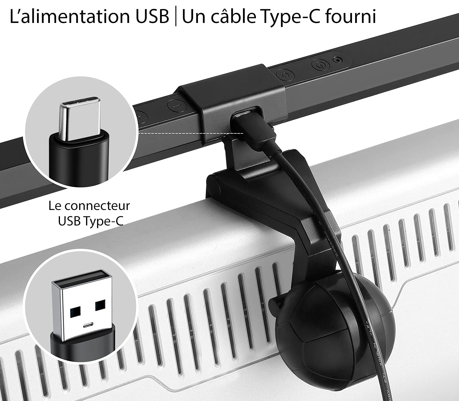 Lampe pour Écran d’Ordinateur PC Moniteur USB Barre Lumineuse LED Luminosité et Teinte Réglable Températures Couleurs Soins Oculaires Bureau