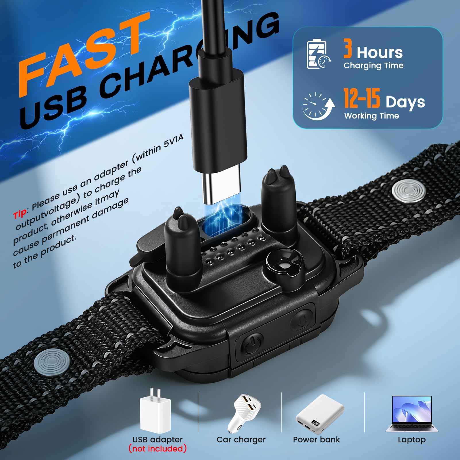 Collar Antiladridos Perros Grande Mediano Pequeño, Actualizado Collar Antiladridos para Perros con Giroscopio, 8 Niveles de Sensibilidad, 3 Modos de Eficiente Impermeable IP67 y Recargable