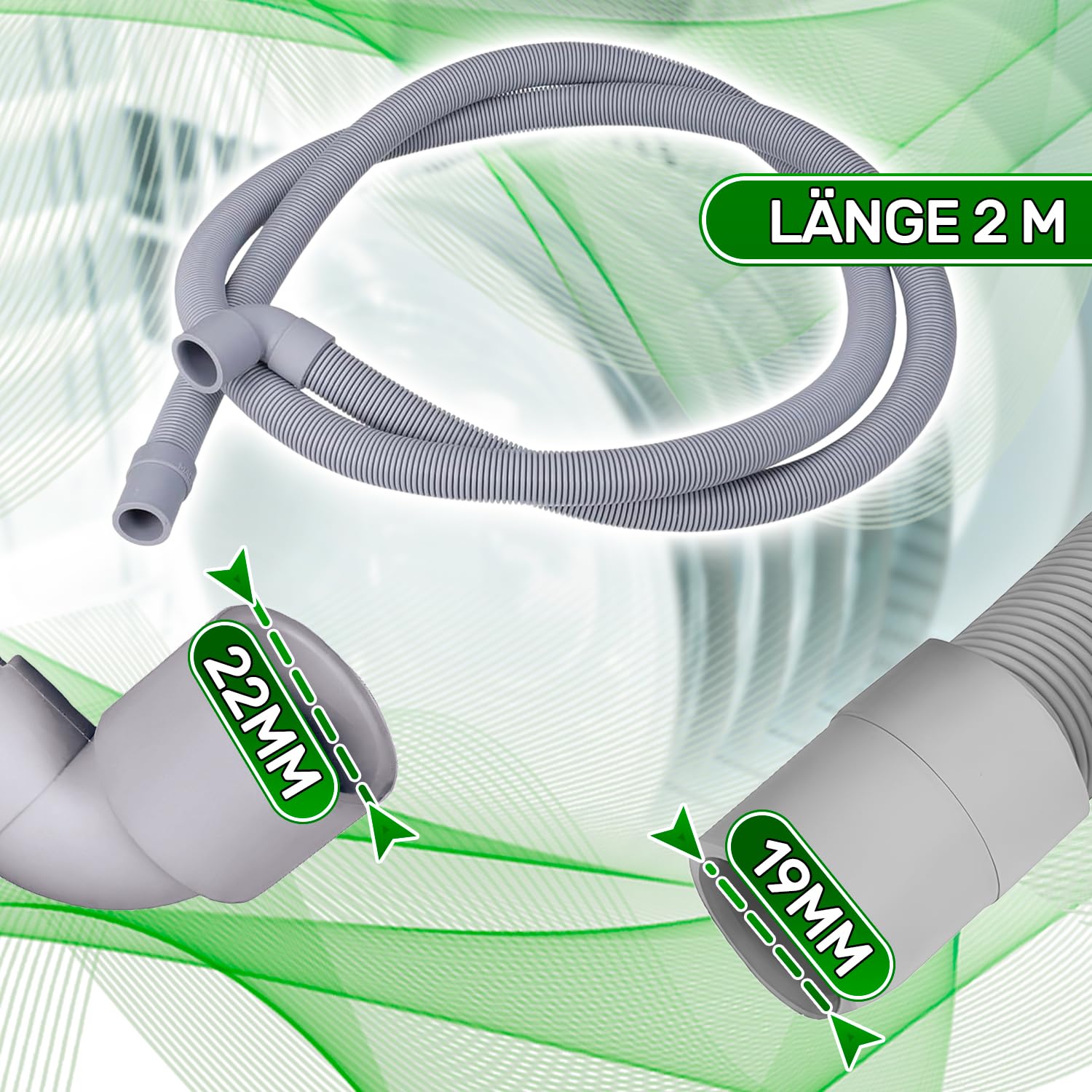 Desague wąż do pralki i zmywarki 2 m Ø19/22 mm oryginalny kod 1118270006 1118270030 8996461308406 C00318230 481953028847 dla AEG dla Indesit do Whirllbasen - 5 lat - ONIX TECH